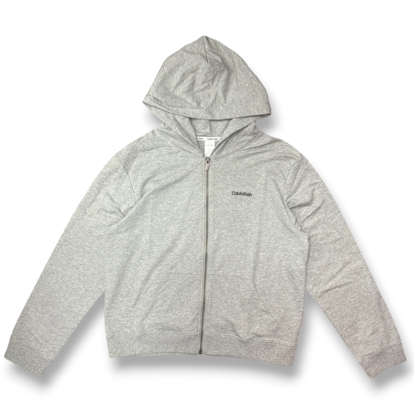 CALVIN KLEIN-Felpa estiva Donna, con zip e cappuccio, tex.cotone garzato, col.Grigio