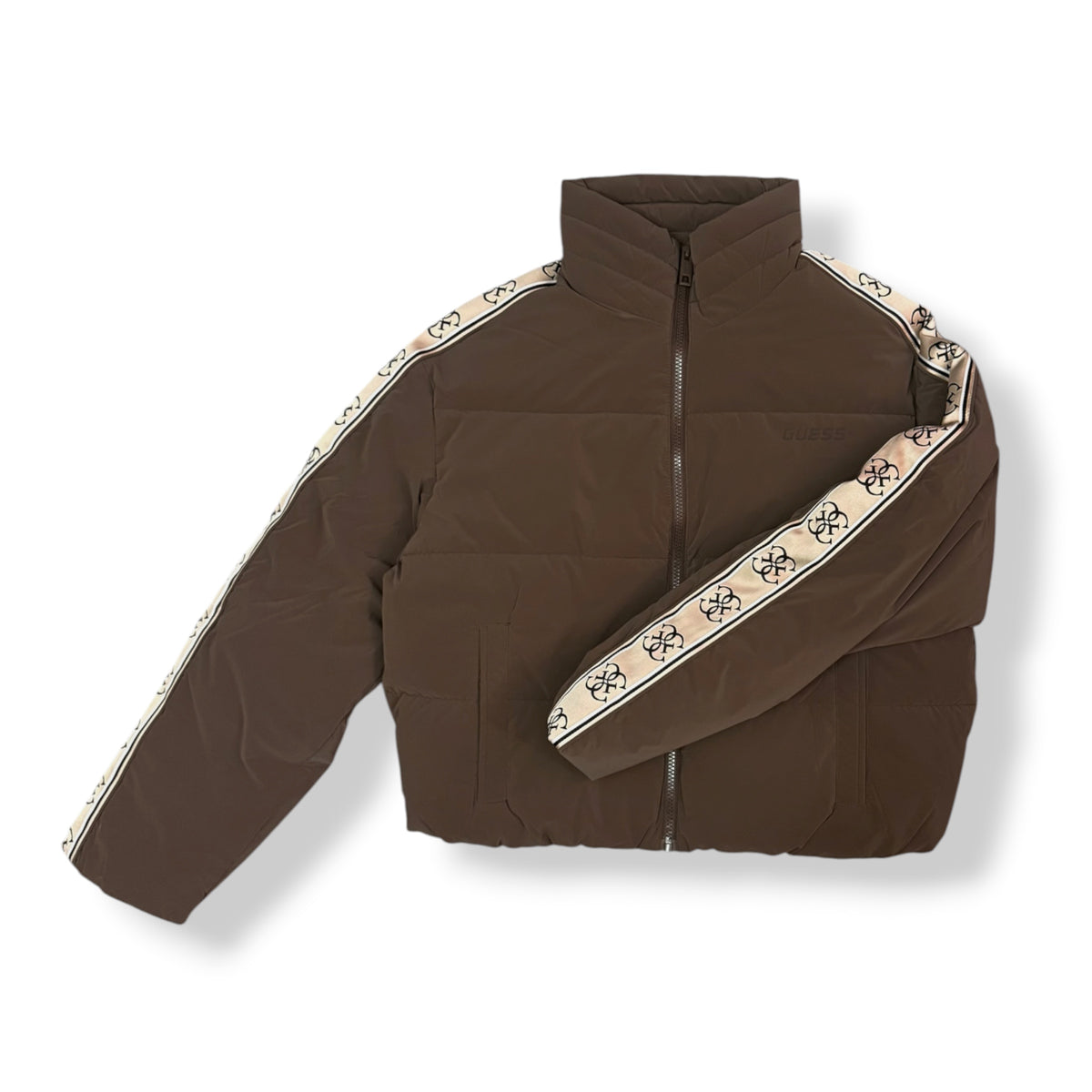 GUESS - Giubbotto Donna, con riga laterale logata, Col.Marrone