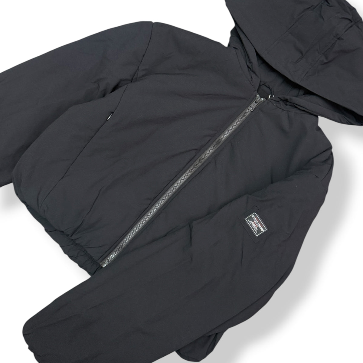 GUESS - Giubbotto Puffer Donna, interno in pile, con cappuccio, mod.Crop, Col.Nero