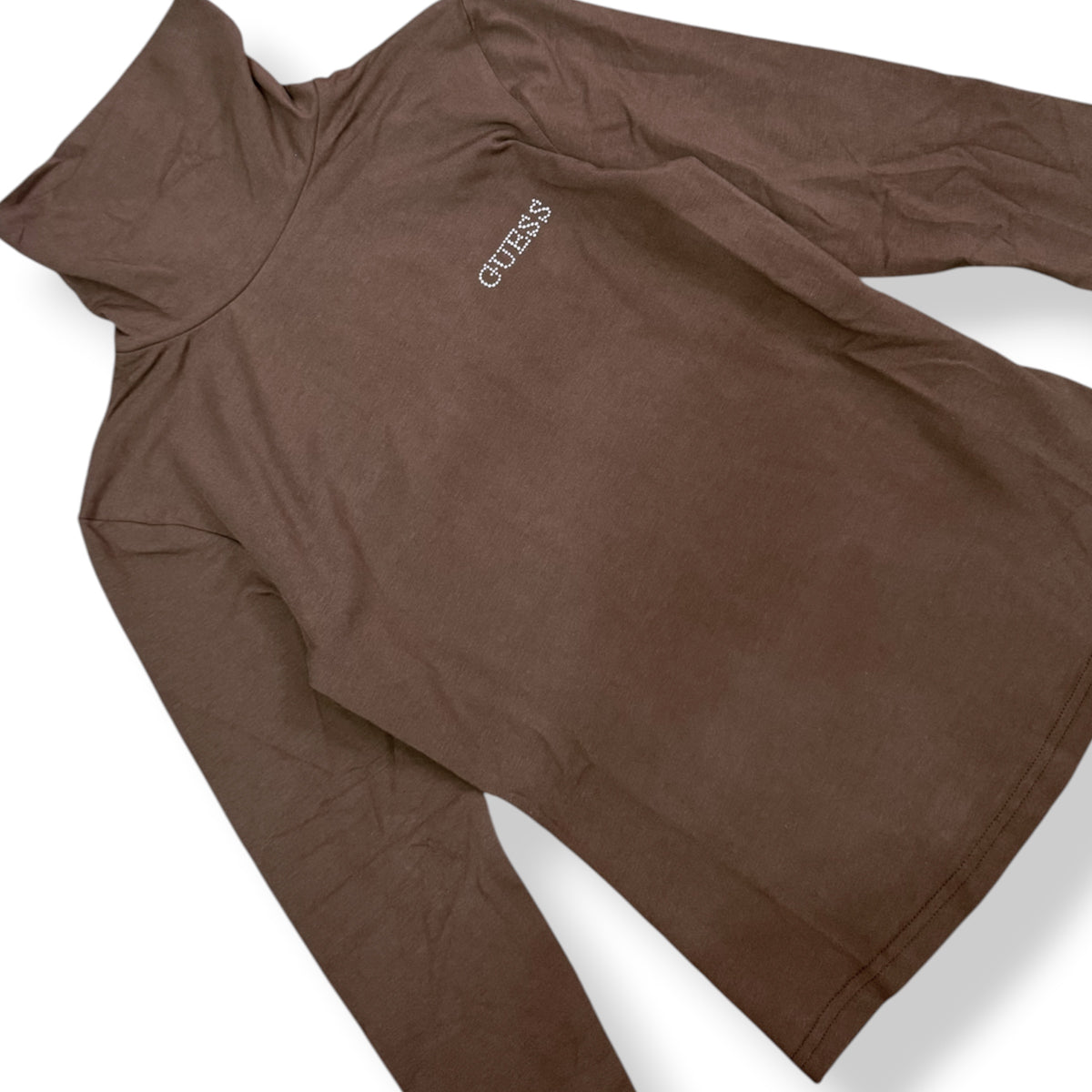 GUESS JEANS- T-shirt Donna, manica lunga, con colletto, Col.Marrone