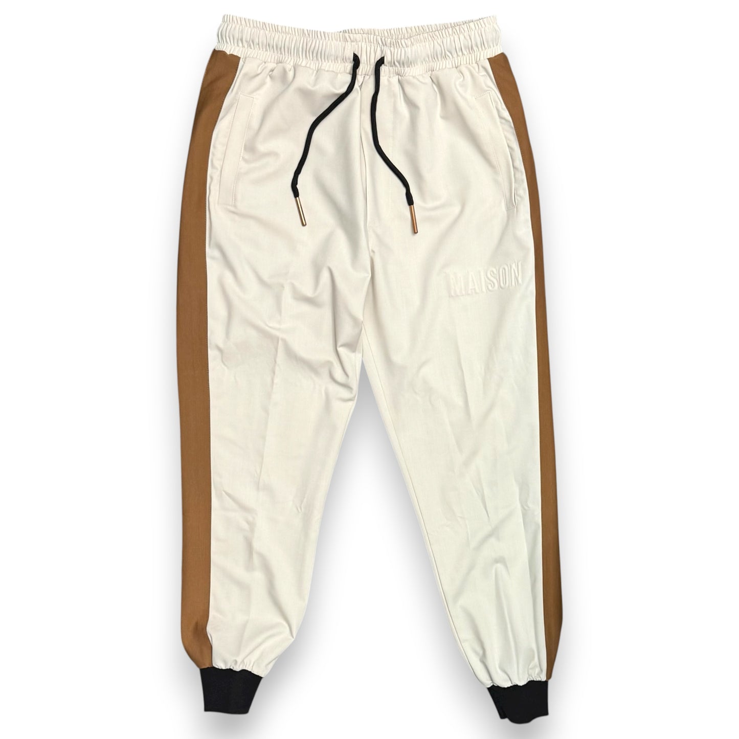 Pantalone MAISON 9 PARIS, in tessuto tecnico, col. Crema/Nero