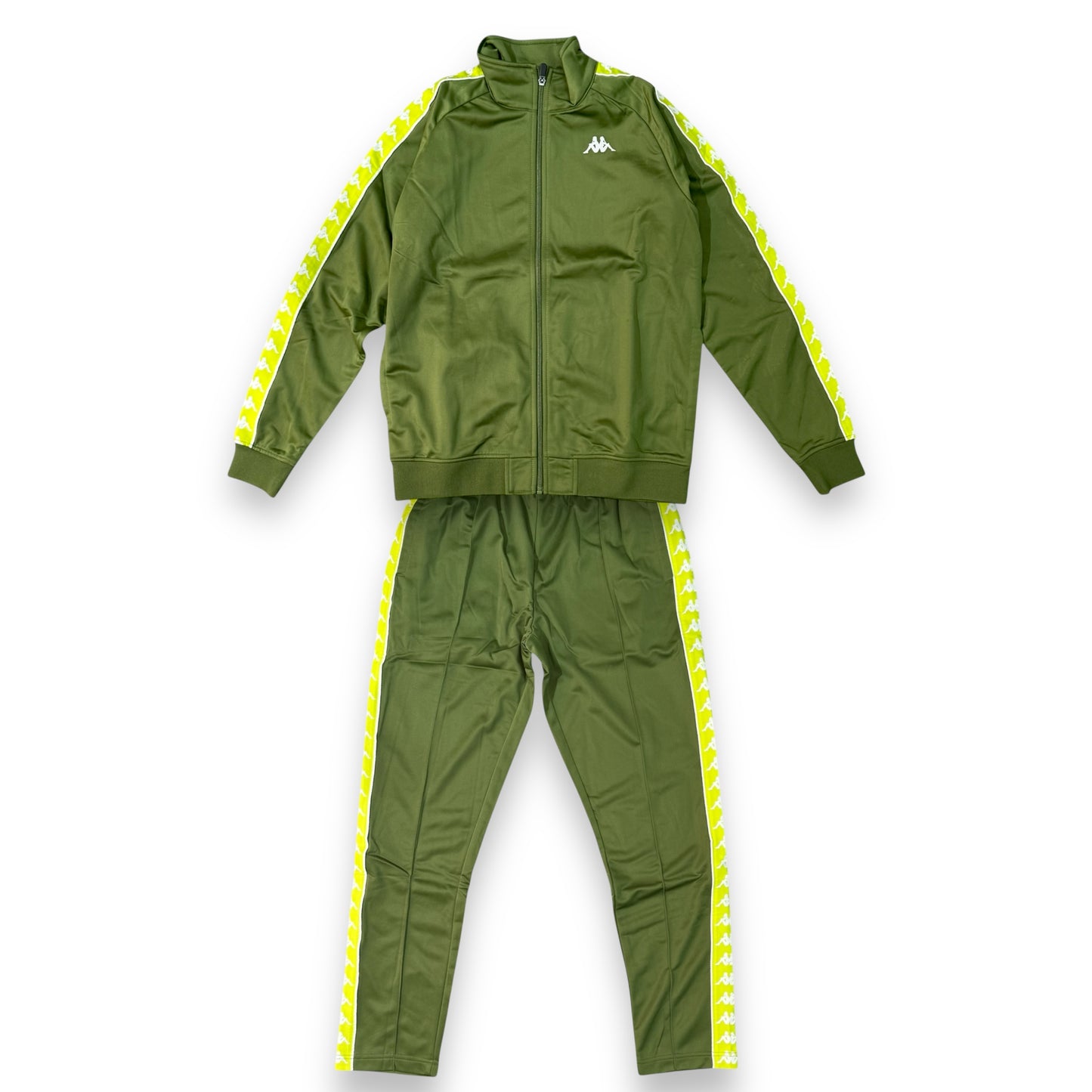 Tuta Completa KAPPA in tessuto acetato con bande laterali (col.Lime/Bianco), SlimFit (veste piccola), col.Verde