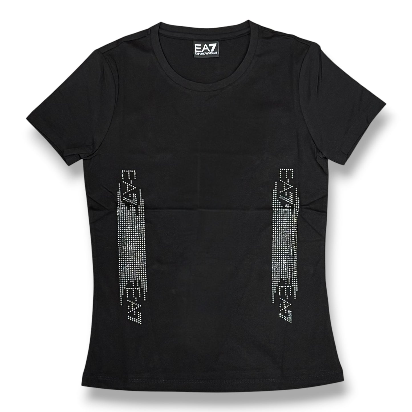 EMPORIO ARMANI- T-shirt Donna, con logo brillantinato sui fianchi, col.Nero
