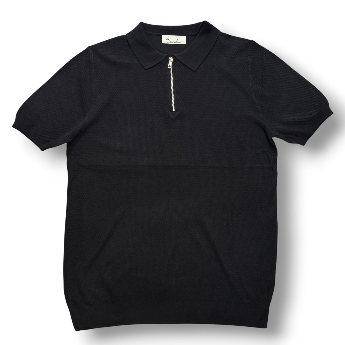 BRUNO LEONI - Polo Uomo con mezza zip, in filo, Col.Nero