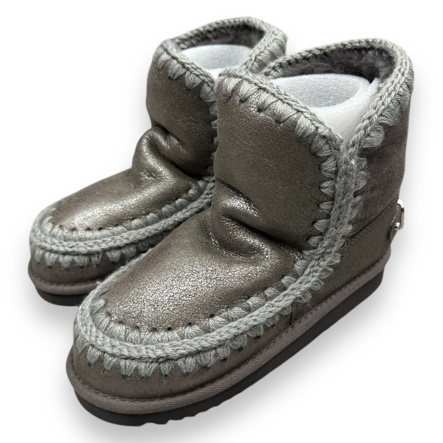 Stivaletto MOU Donna, Eskimo 18,Vera pelle di montone, Col.Grigio brillantinato, Logo Rhinestone