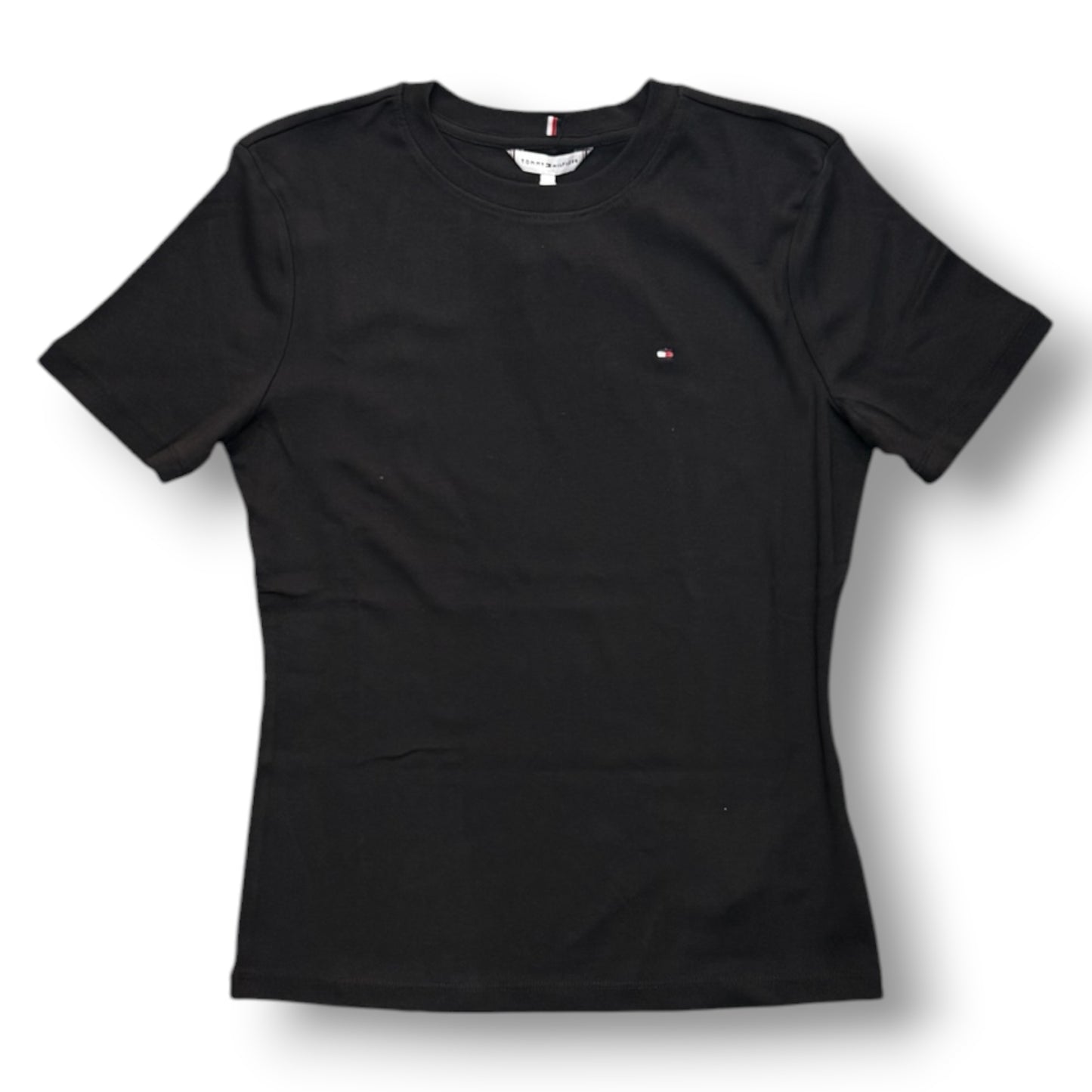 TOMMY HILFIGER- T-shirt Donna, con logo ricamato lato cuore, Slim Fit, col.Nero