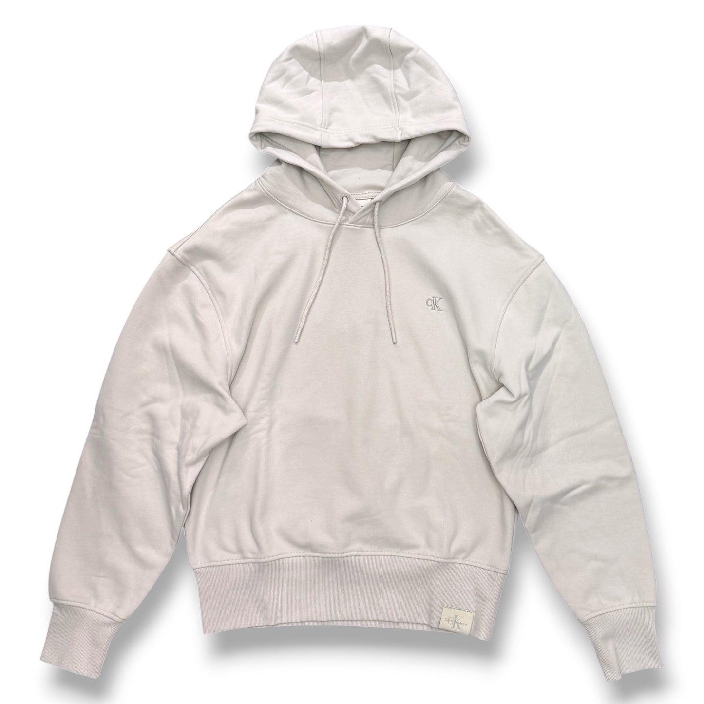 CALVIN KLEIN- Felpa Oversize estiva Uomo, con cappuccio, con logo ricamato lato cuore, tex.cotone garzato, Col.Panna