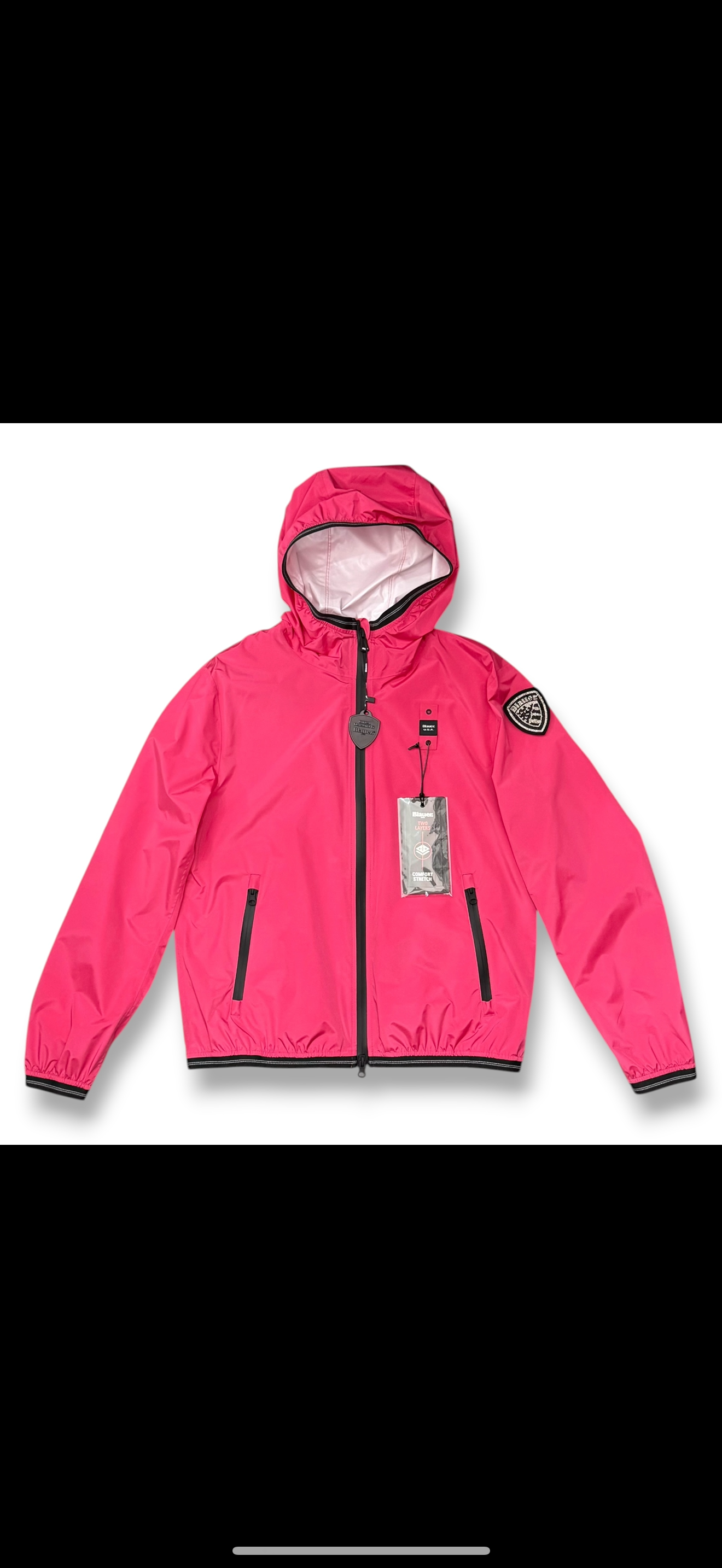 Giubbotto Blauer Donna, antivento con scudetto Swarovski e cappuccio, mod.NAY, Col.Fucsia