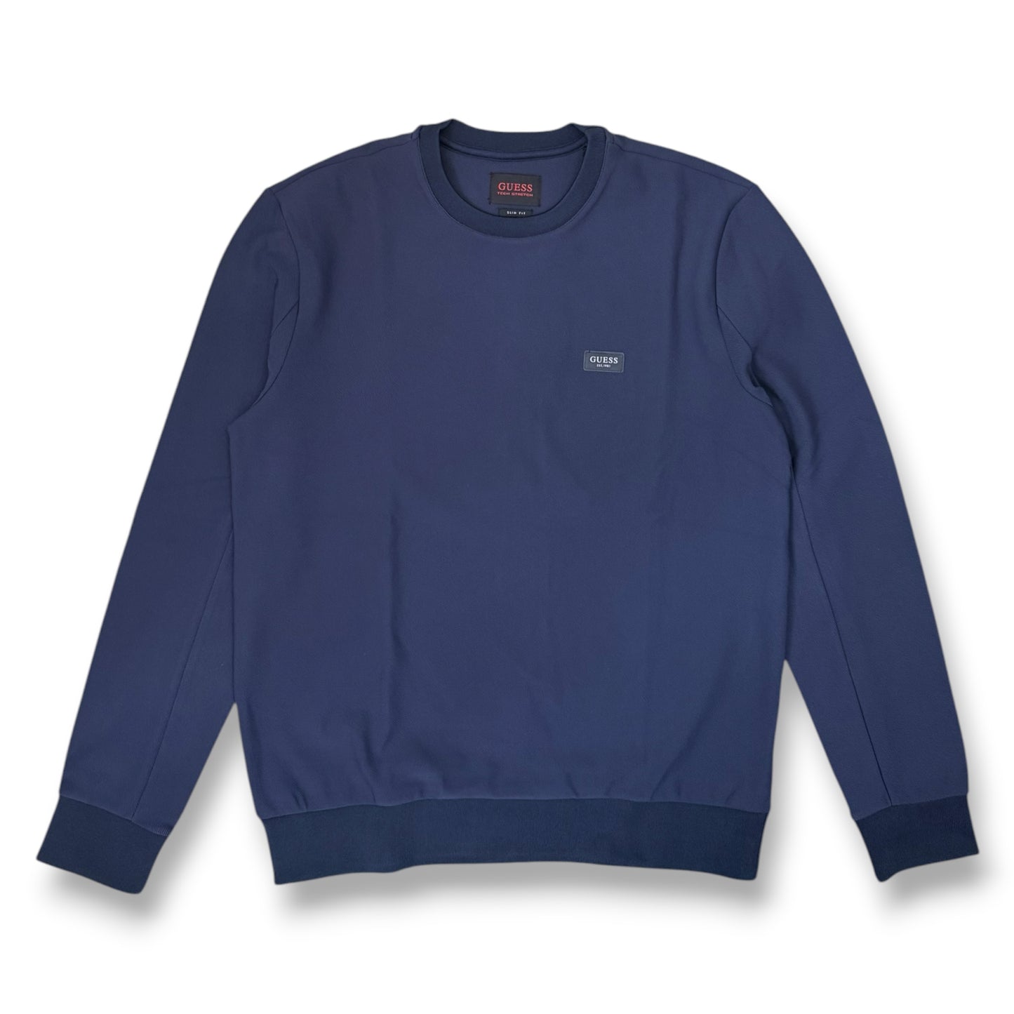 GUESS-Felpa estiva Uomo, girocollo, con logo gommato lato cuore, SlimFit, tex.Tech Stretch, col.Blu