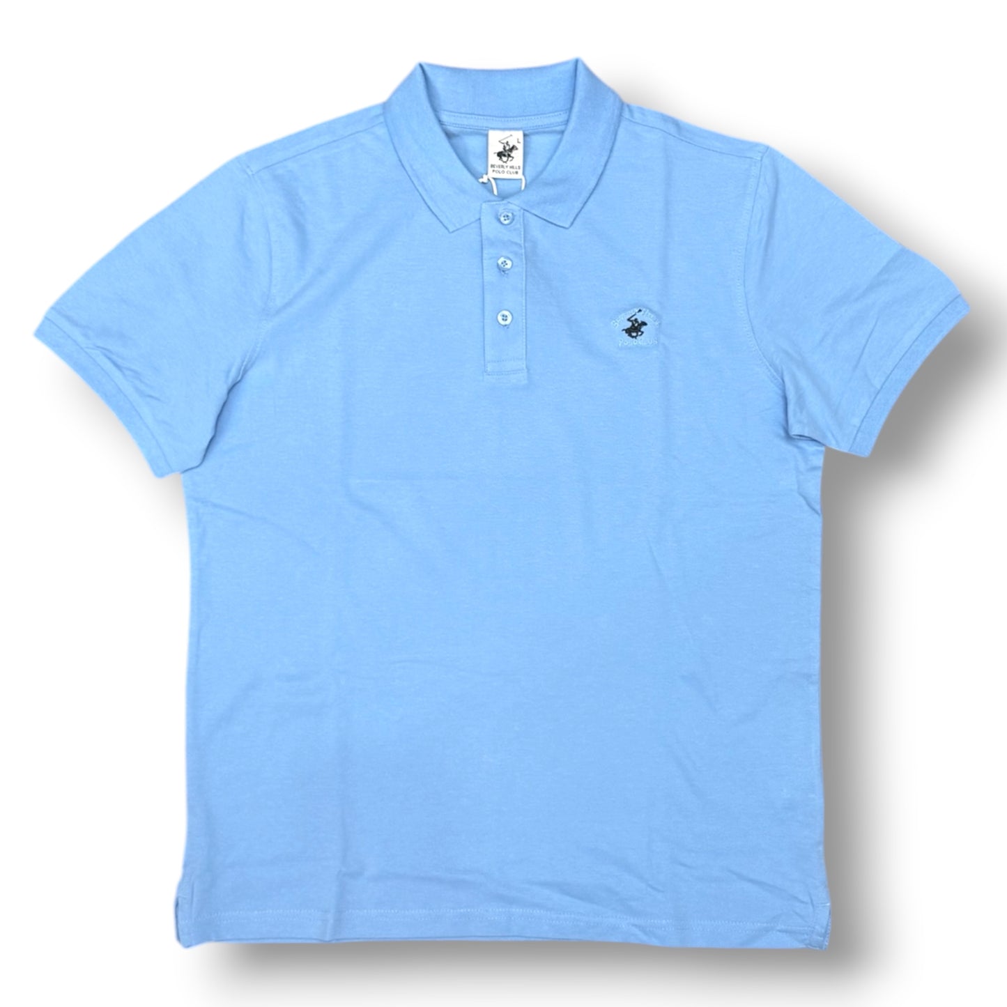 BEVERLY HILLS POLO CLUB- Polo Uomo con logo ricamato lato cuore, col.Celeste