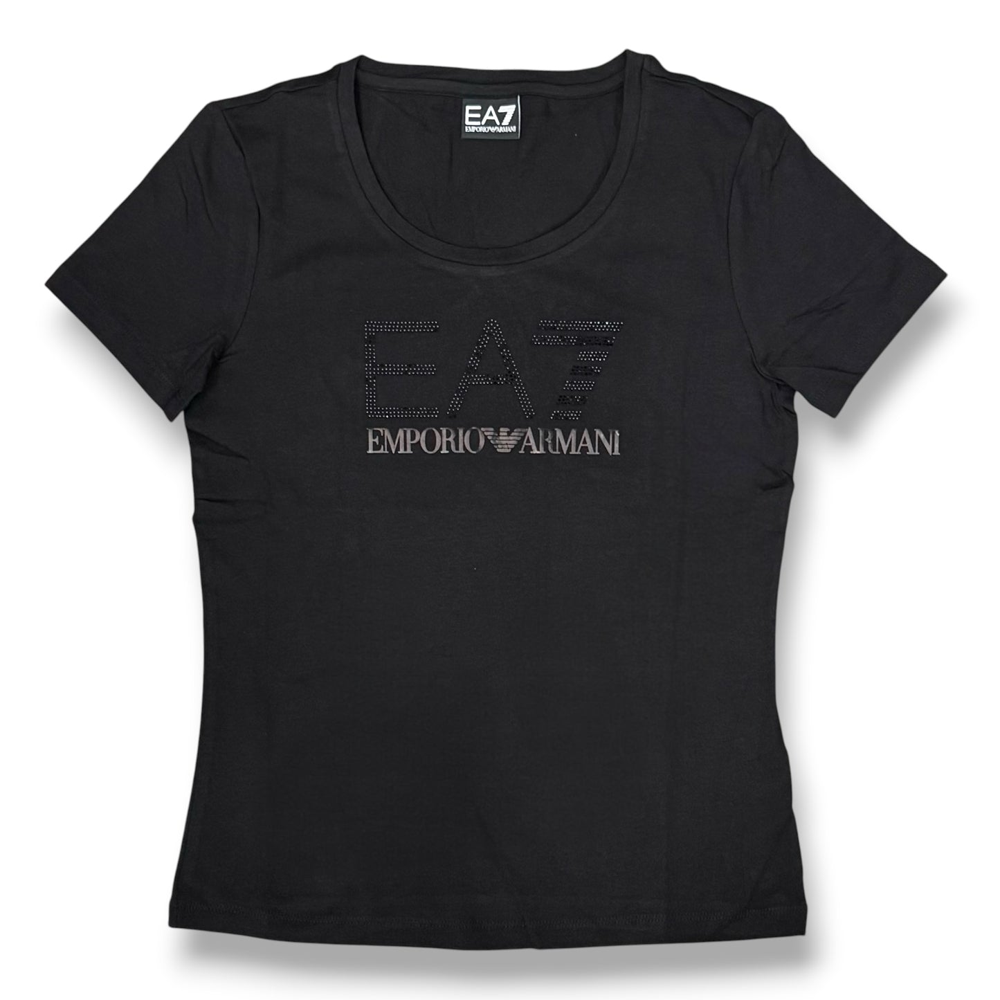 EMPORIO ARMANI- T-shirt Donna, con logo frontale brillantinato, col.Nero