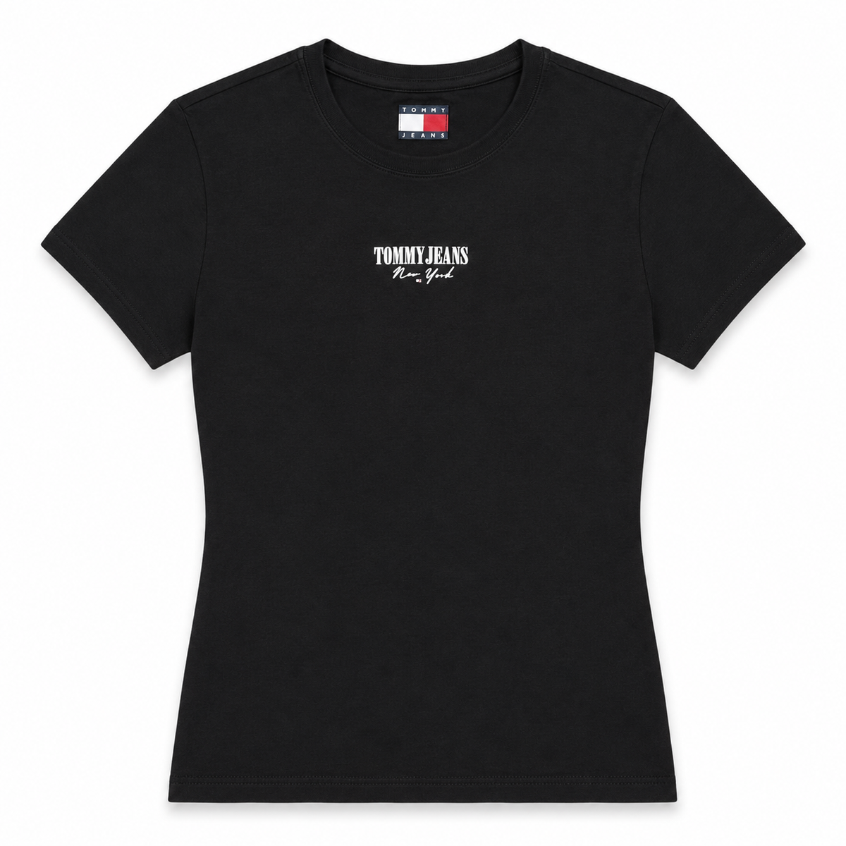 TOMMY JEANS- T-shirt Donna, con stampa frontale, Slim Fit, col.Nero