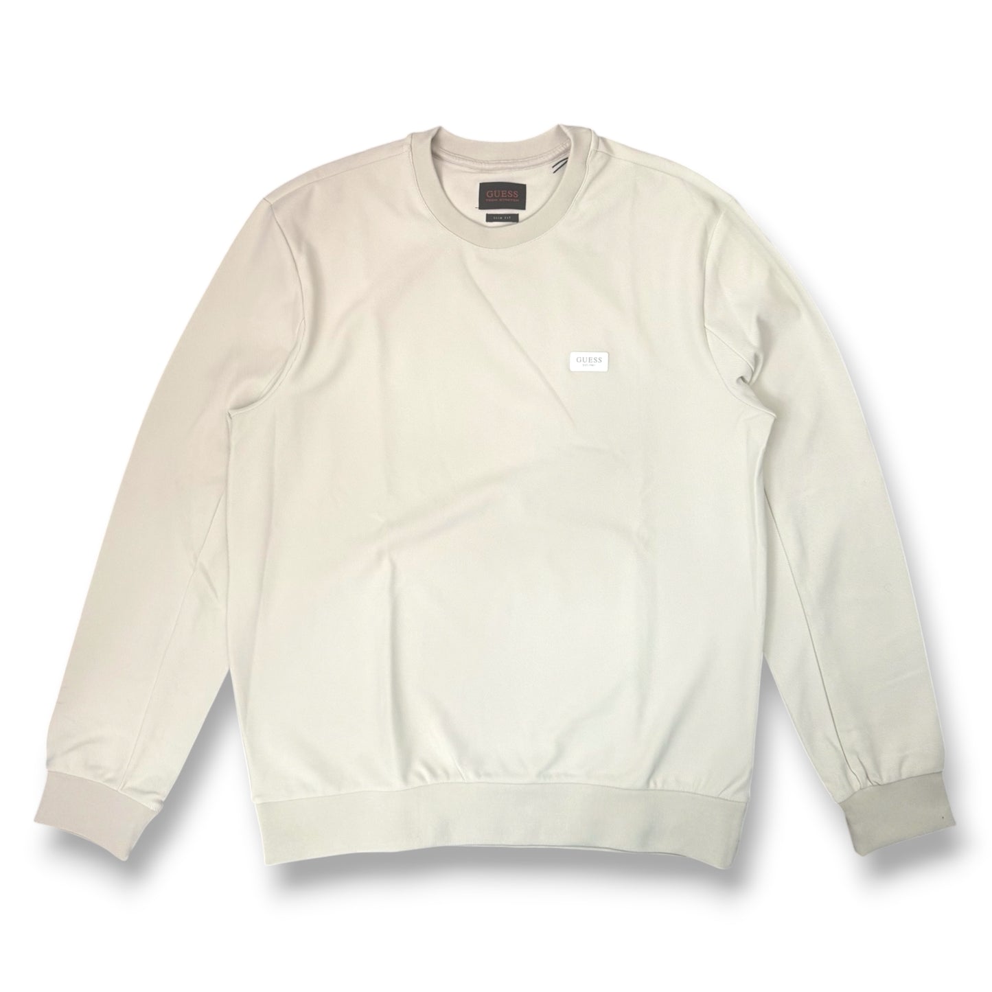 GUESS-Felpa estiva Uomo, girocollo, con logo gommato lato cuore, SlimFit, tex.Tech Stretch, col.Panna