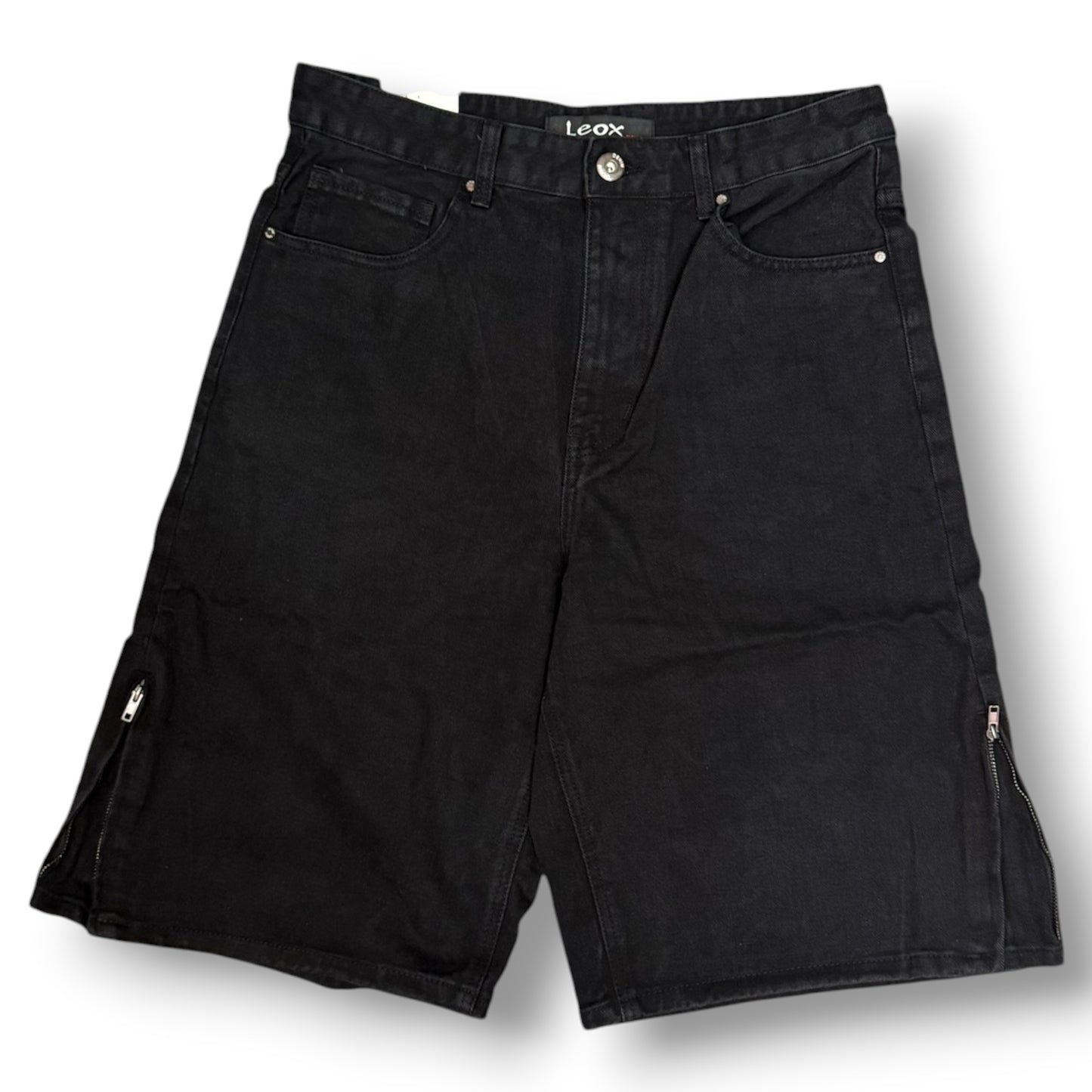 LEOX - Bermuda Uomo, Baggy Fit (lunghezza sotto ginocchio), con mezza zip laterale, Col.Nero