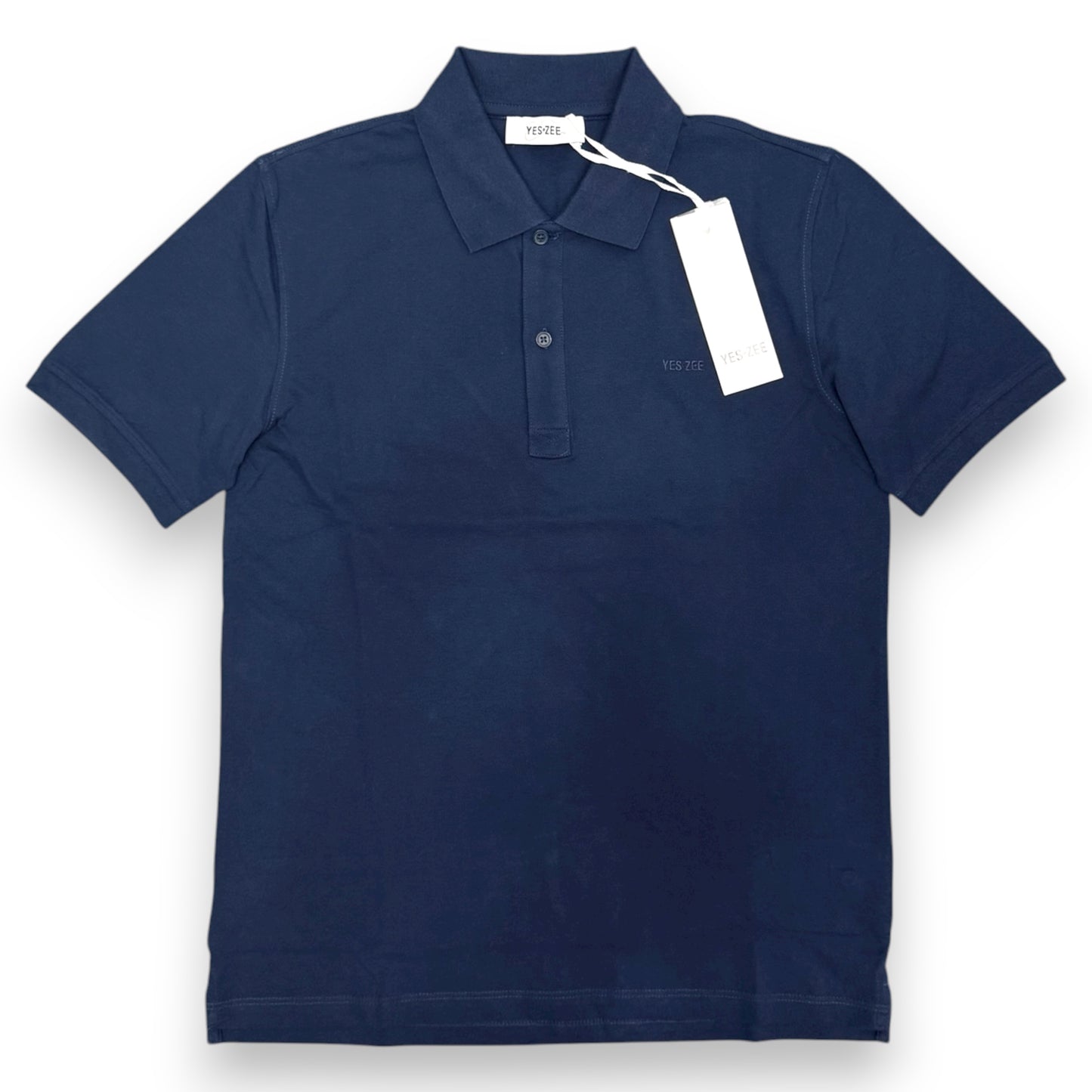 Polo YES-ZEE in piquet con scritta ricamata lato cuore, col.Blu notte