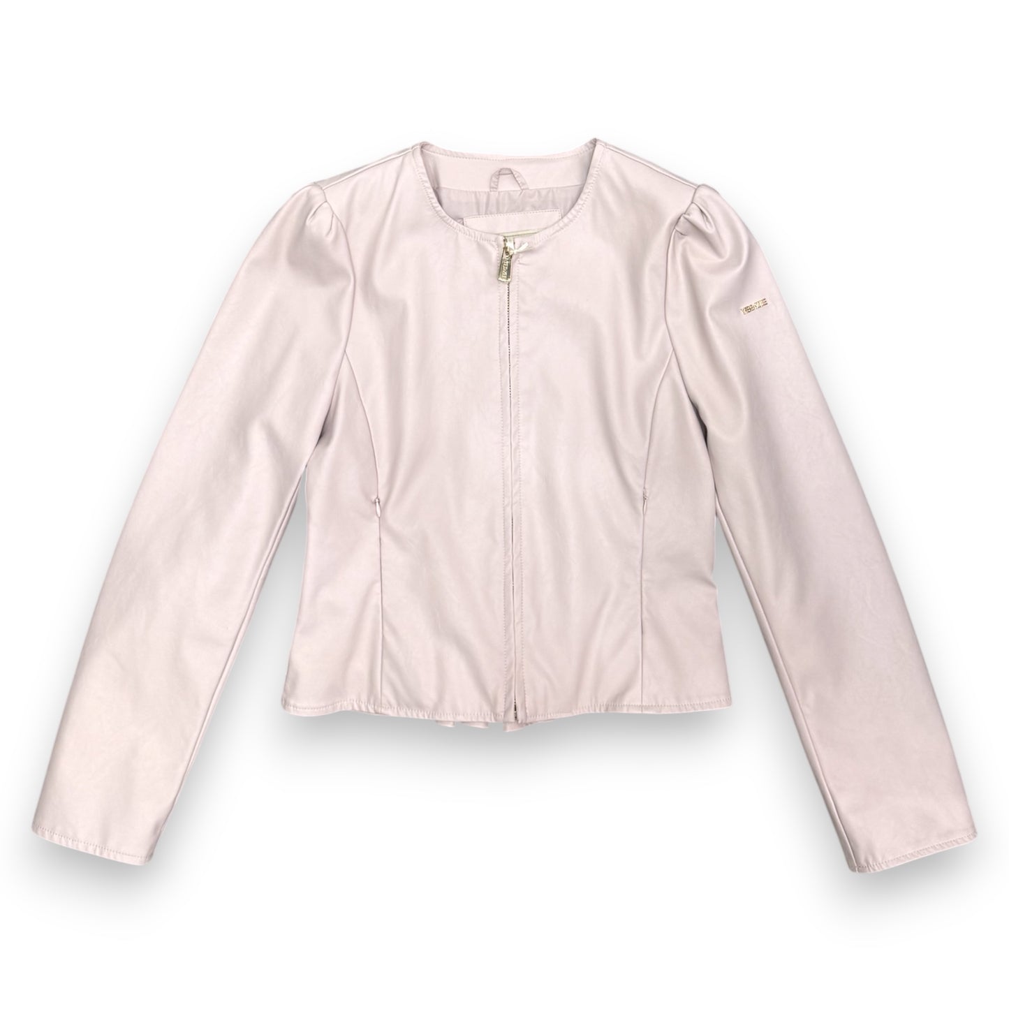 Giacca in ecopelle YES-ZEE, con rouches sulle spalle e sul retro, Col.Cipria