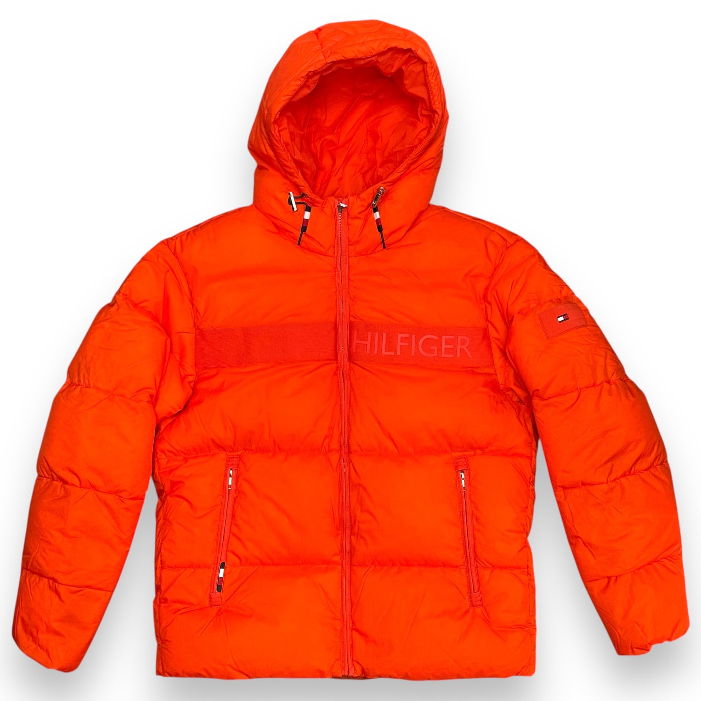 Giubbotto TOMMY HILFIGER Uomo, con cappuccio fisso, (veste grande si consiglia una tg. In meno), col.Arancione Fluo