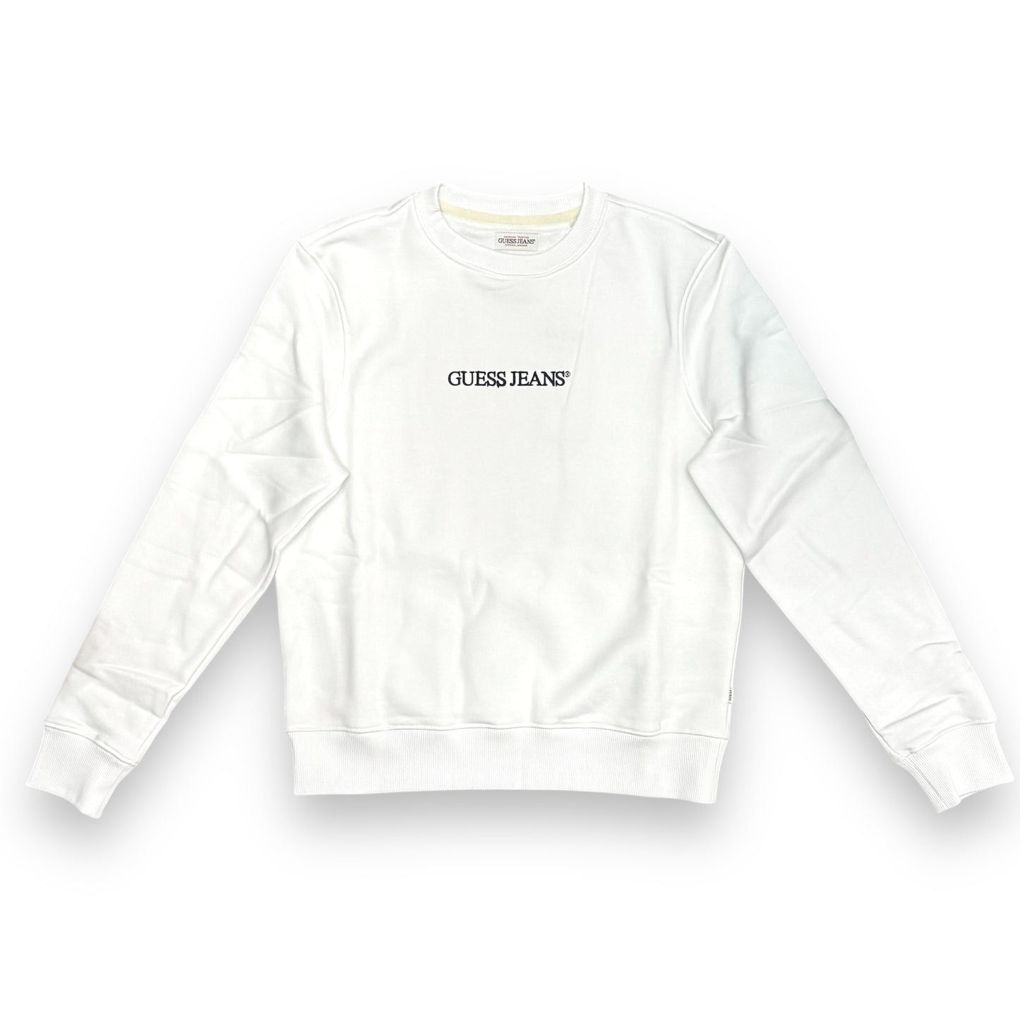 Felpa GUESS JEANS Donna girocollo con logo frontale ricamato, tex. felpato, Col.Bianco