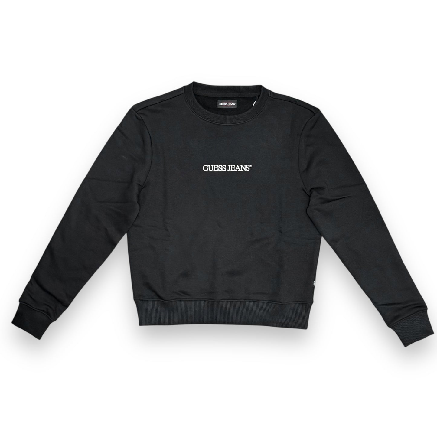 Felpa GUESS JEANS Donna girocollo con logo frontale ricamato, tex. felpato, Col.Nero