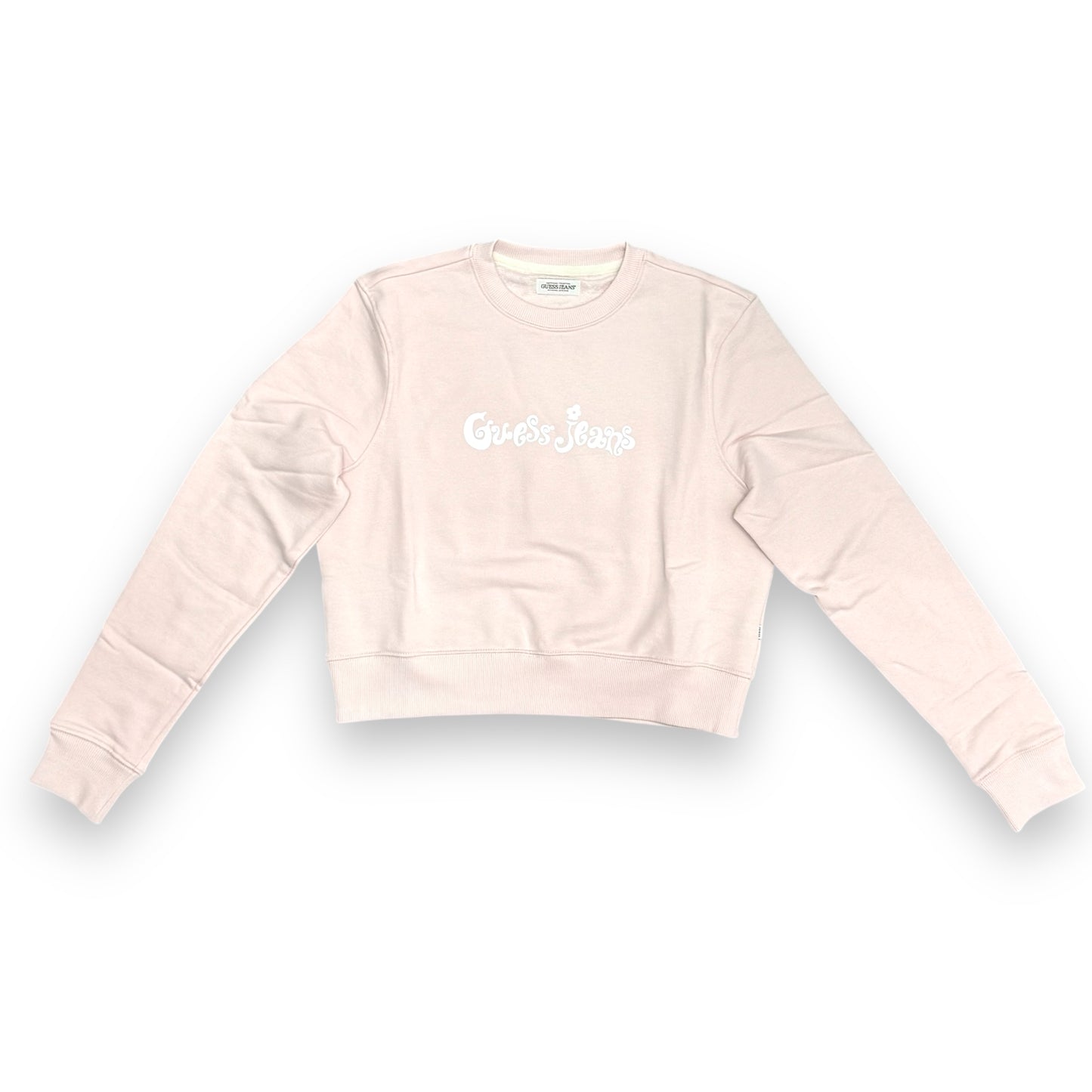 Felpa GUESS JEANS Donna girocollo con logo frontale gommato, Cropped fit, tex.garzato, Col.Rosa