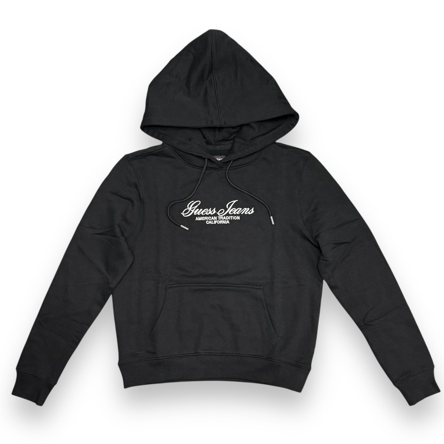 Felpa GUESS JEANS Donna con cappuccio con logo frontale ricamato, tex.garzato, Col.Nero (Guess Jeans American Tradition California)