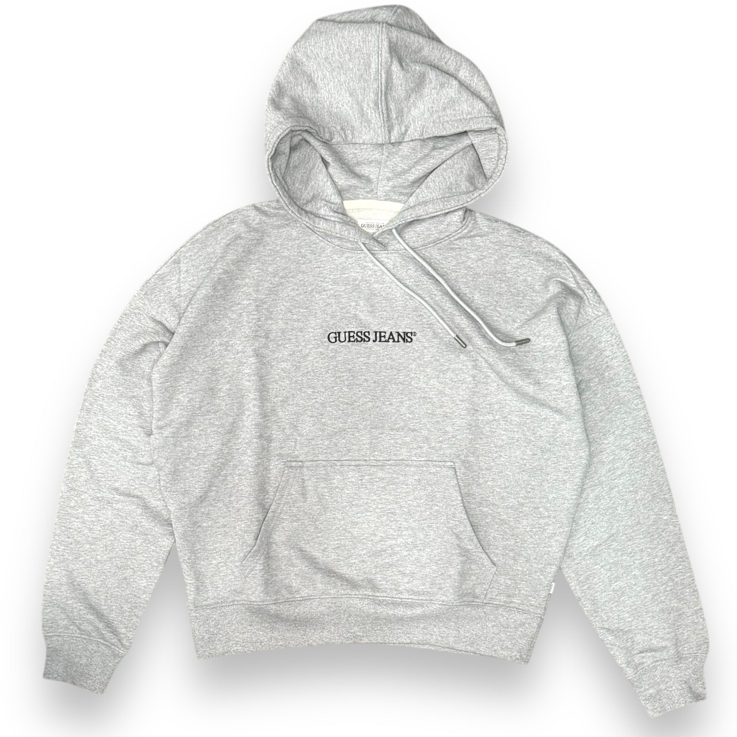 Felpa GUESS JEANS Donna con cappuccio con logo frontale ricamato, tex.garzato, Col.Grigio