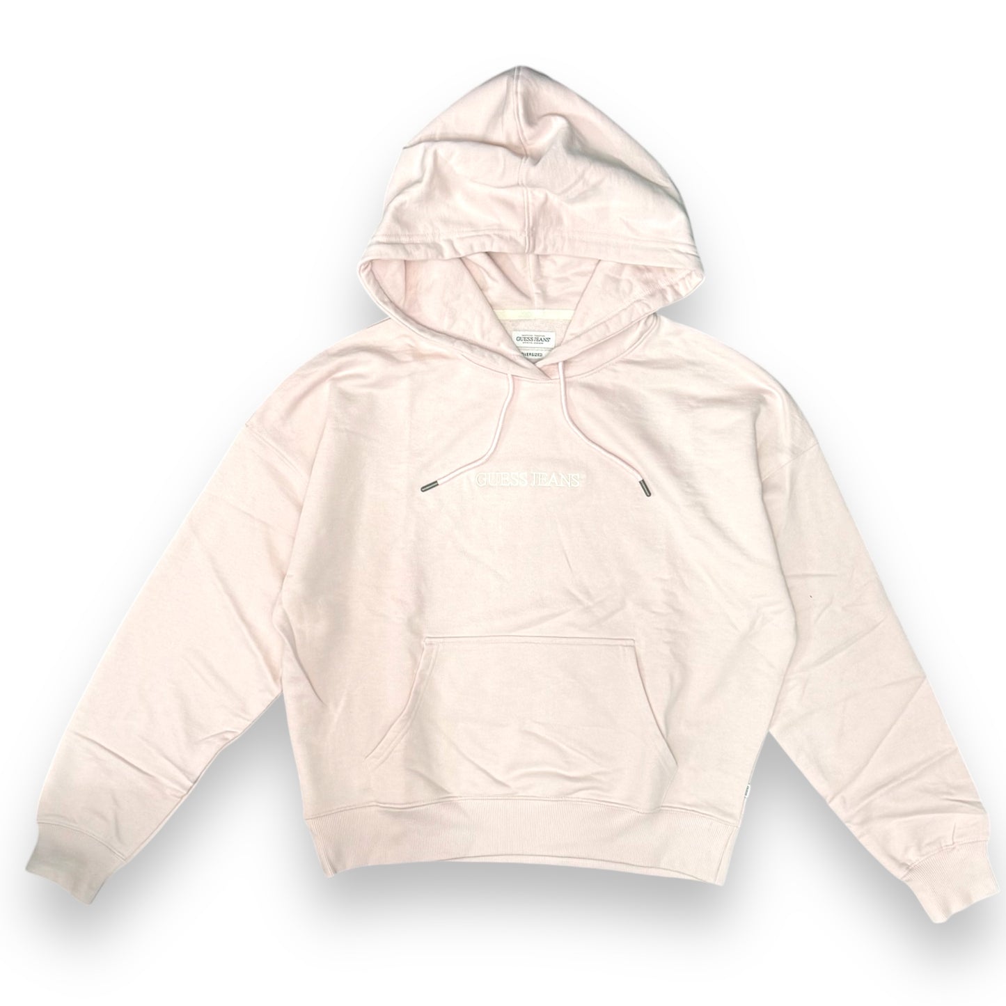 Felpa GUESS JEANS Donna con cappuccio con logo frontale ricamato, tex.garzato, Col.Rosa