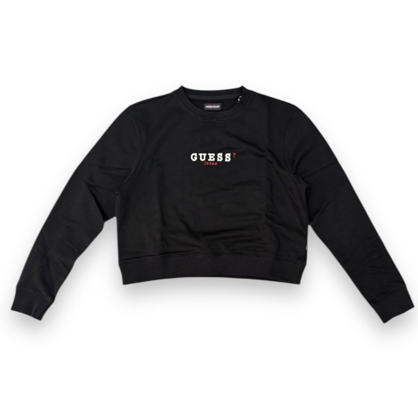 Felpa GUESS JEANS Donna con ricamo frontale, tex. cotone garzato, Cropped Fit , Col. Nero