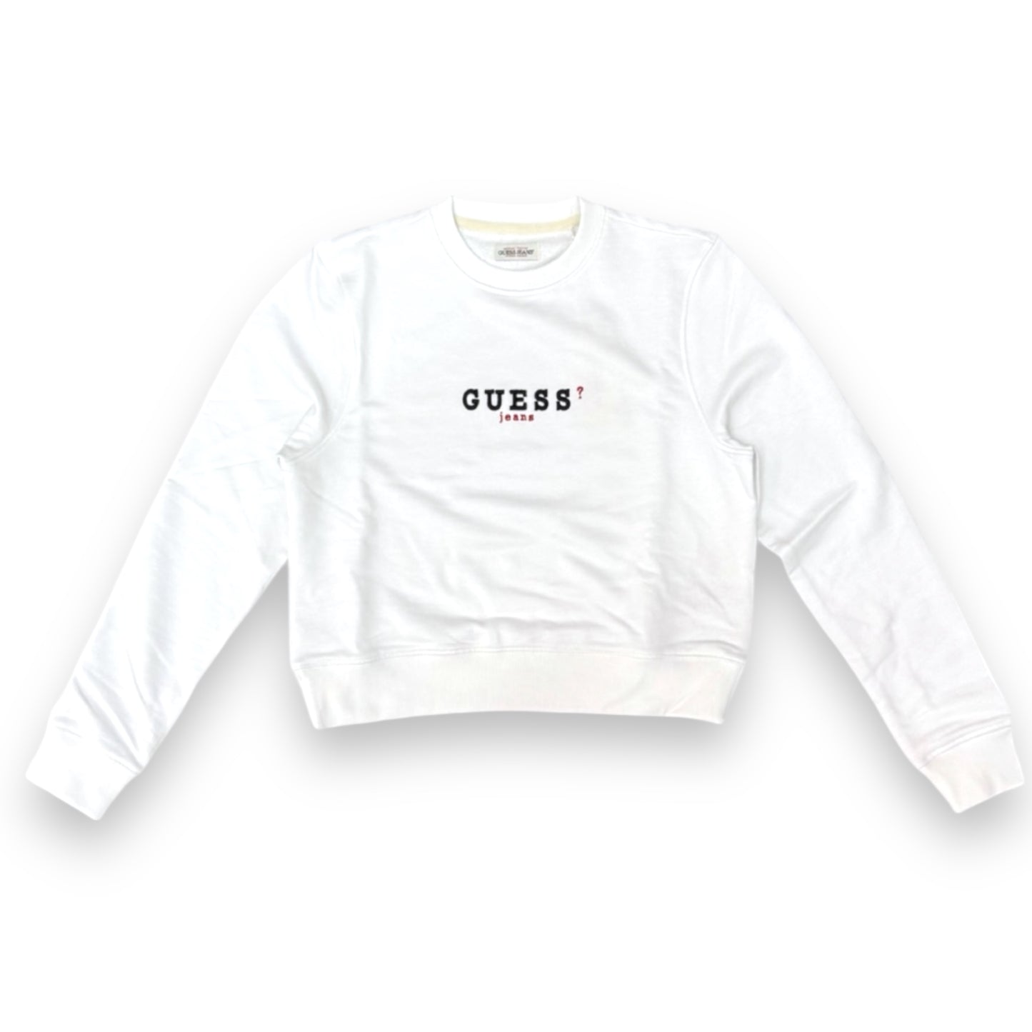 Felpa GUESS JEANS Donna con ricamo frontale, tex. cotone garzato, Cropped Fit , Col. Bianco