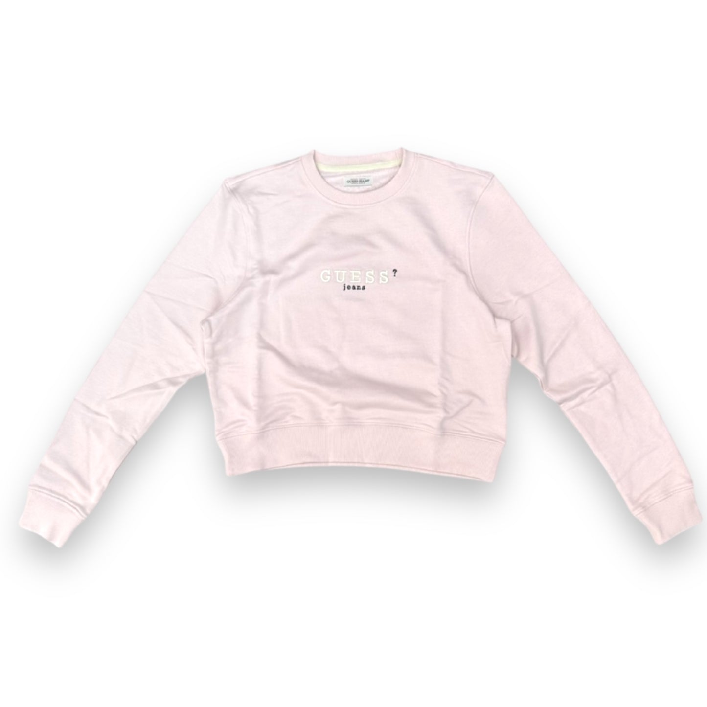 Felpa GUESS JEANS Donna con ricamo frontale, tex. cotone garzato, Cropped Fit , Col. Rosa