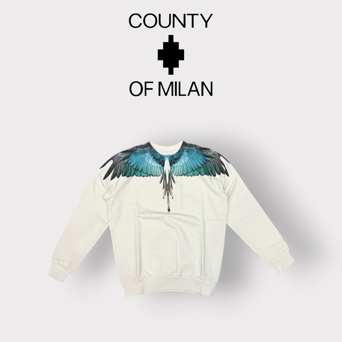 COUNTY OF MILAN- Felpa Uomo, girocollo, tex.cotone garzato(veste comoda), Col.Panna