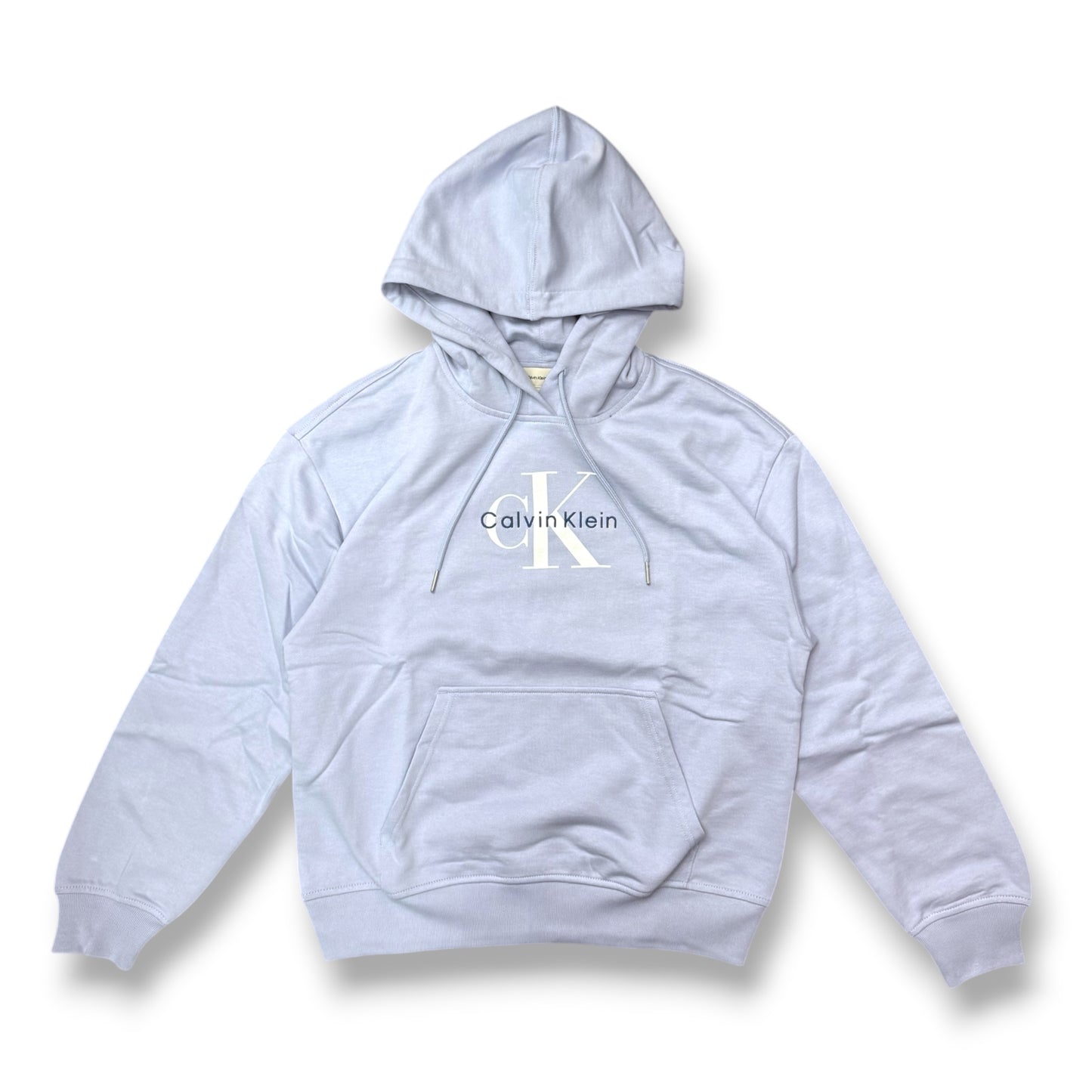 CALVIN KLEIN-Felpa estiva Donna, con cappuccio e logo frontale, tex.cotone garzato, col.Azzurro