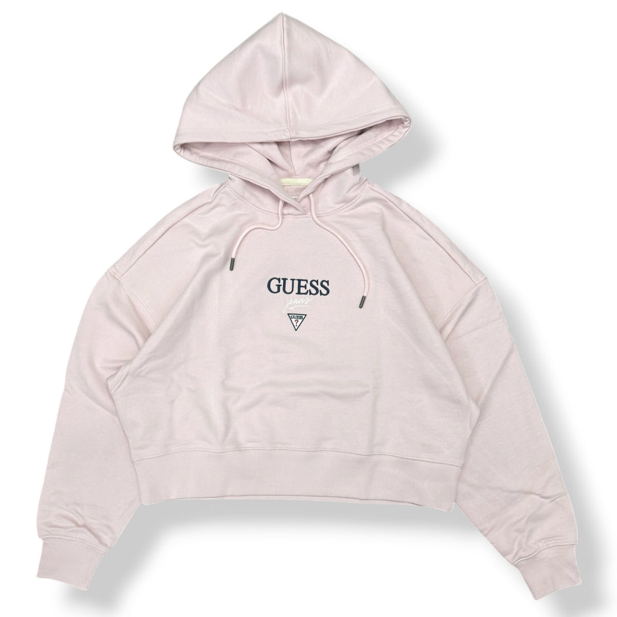 GUESS- Felpa estiva Donna, con cappuccio e ricamo frontale, tex.cotone garzato, Col.Rosa