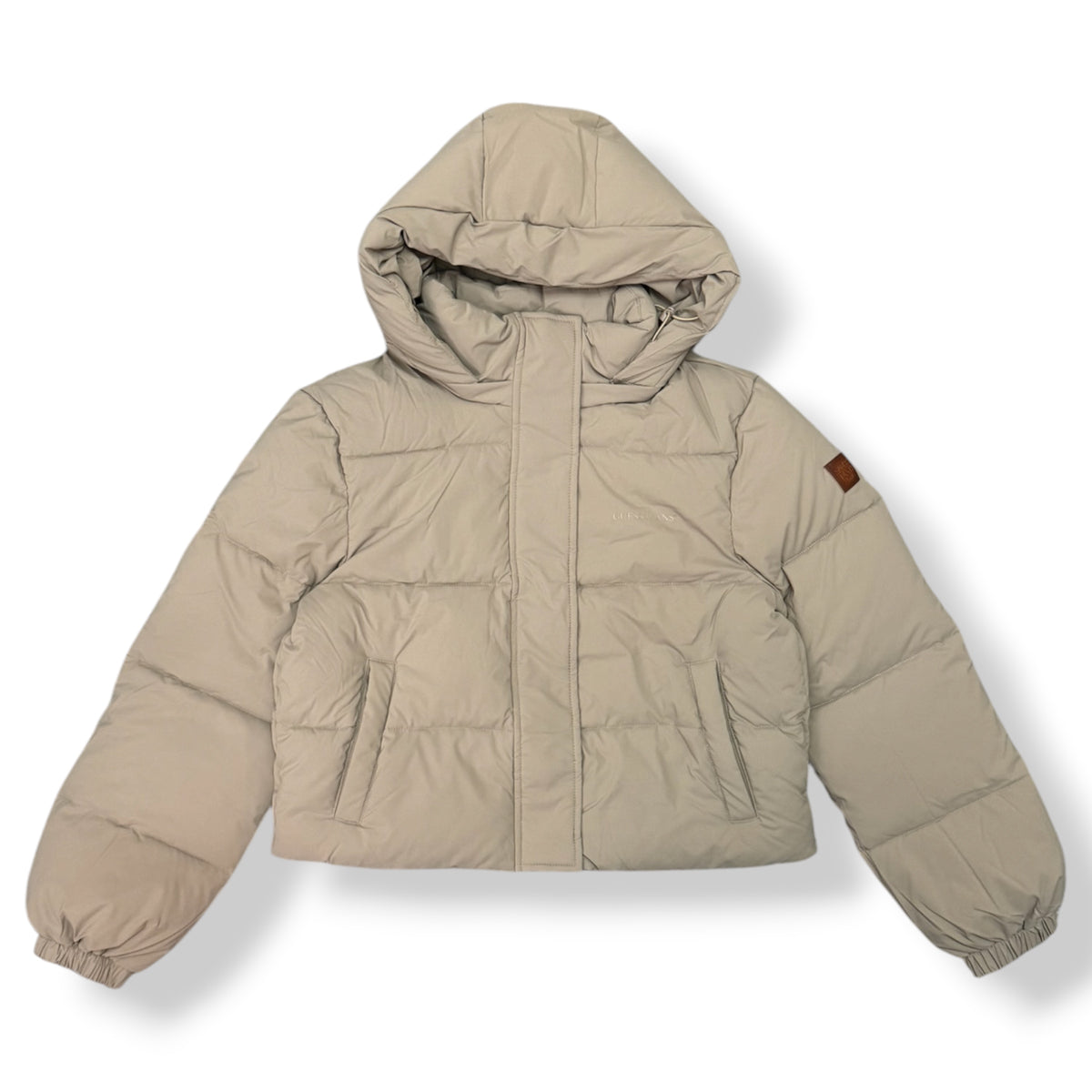 GUESS - Giubbotto Donna, con doppia abbottonatura e cappuccio sganciabile, CroppedFit, col.Beige