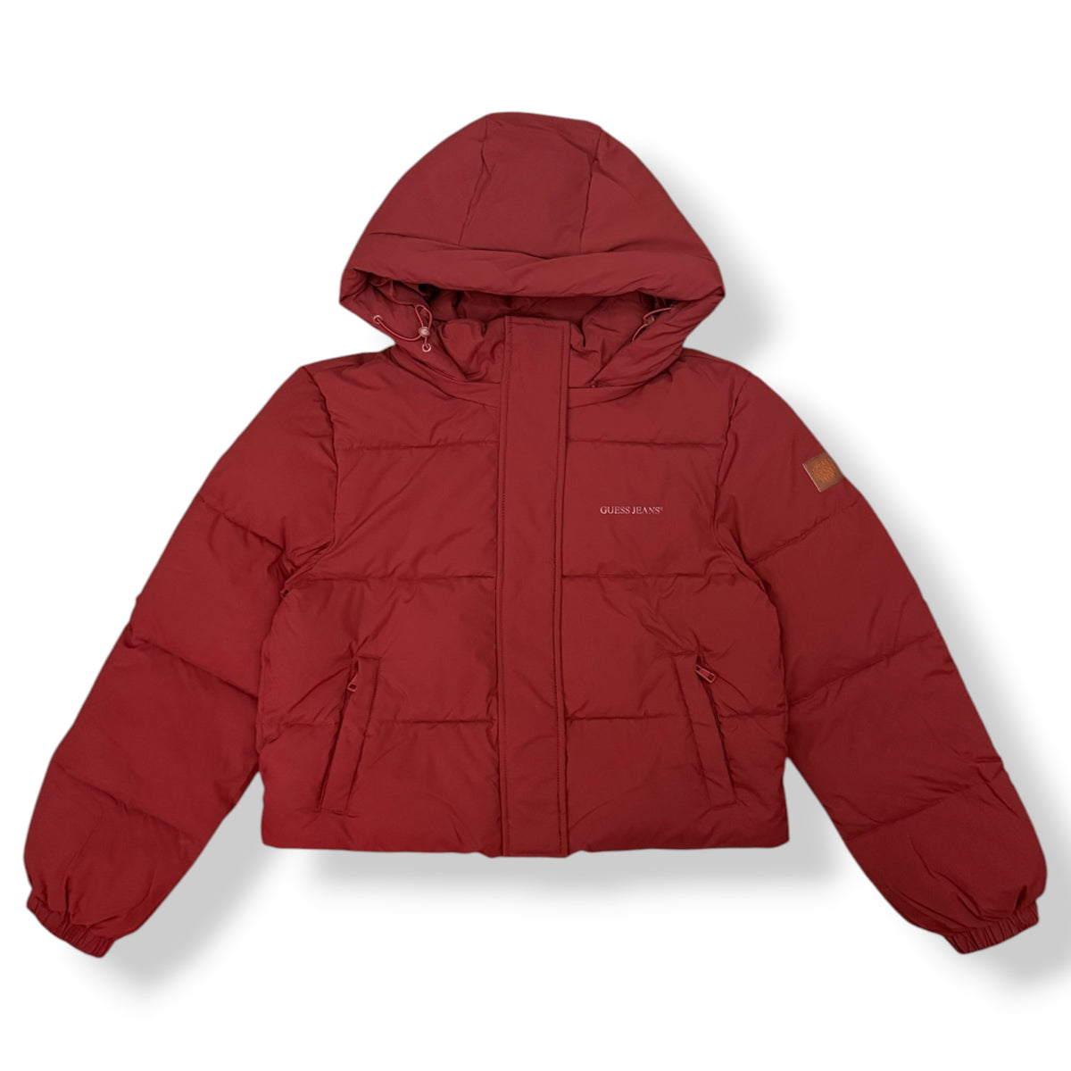 GUESS - Giubbotto Donna, con doppia abbottonatura e cappuccio sganciabile, CroppedFit, col.Bordeaux