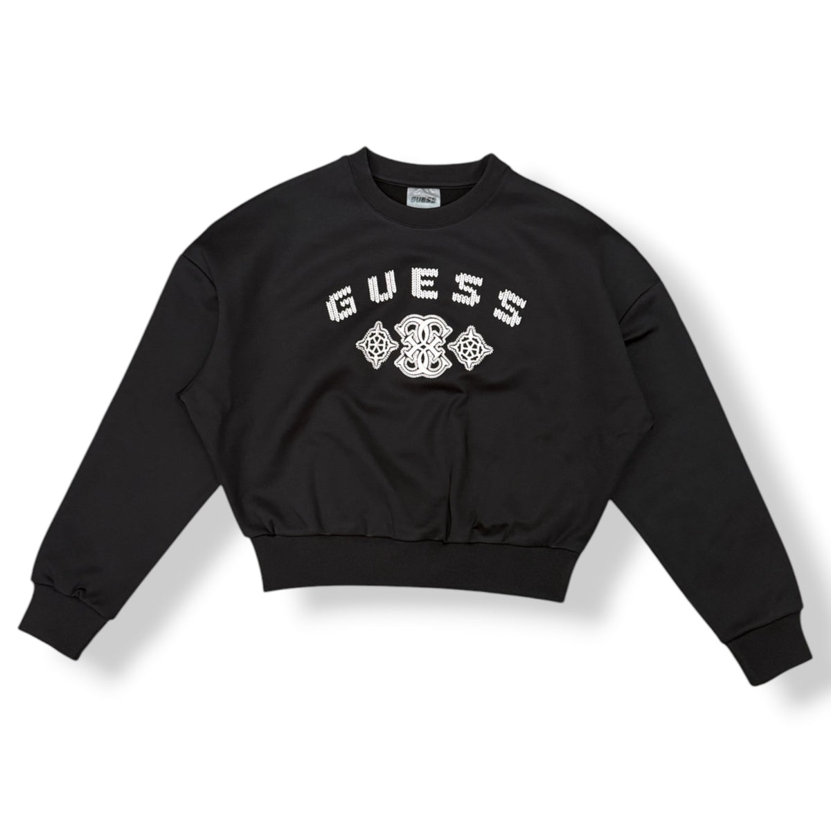 GUESS - Felpa Donna, girocollo, com ricamo frontale, tex.Felpato, col.Nero