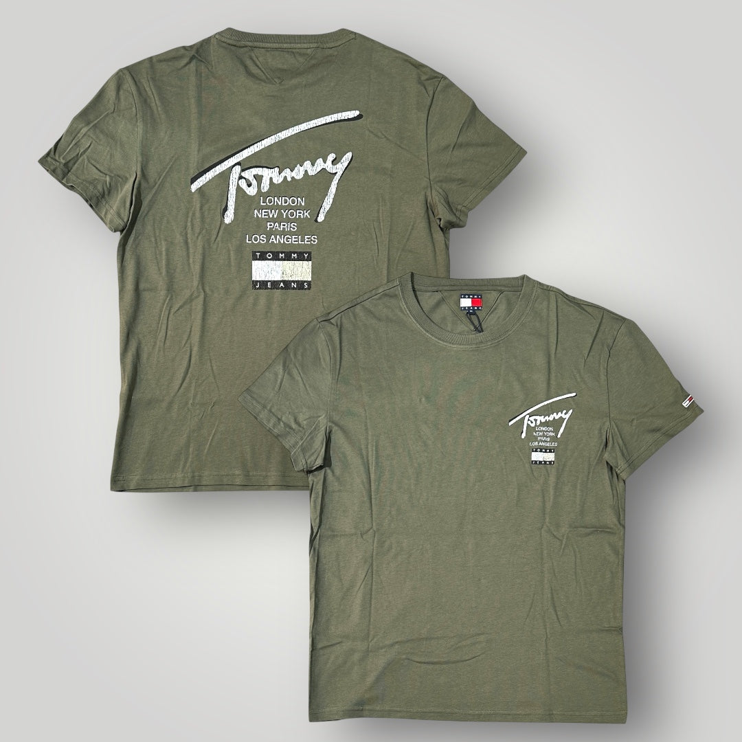 T-shirt TOMMY JEANS, con stampa lato cuore e dietro la schiena, Col.Verde