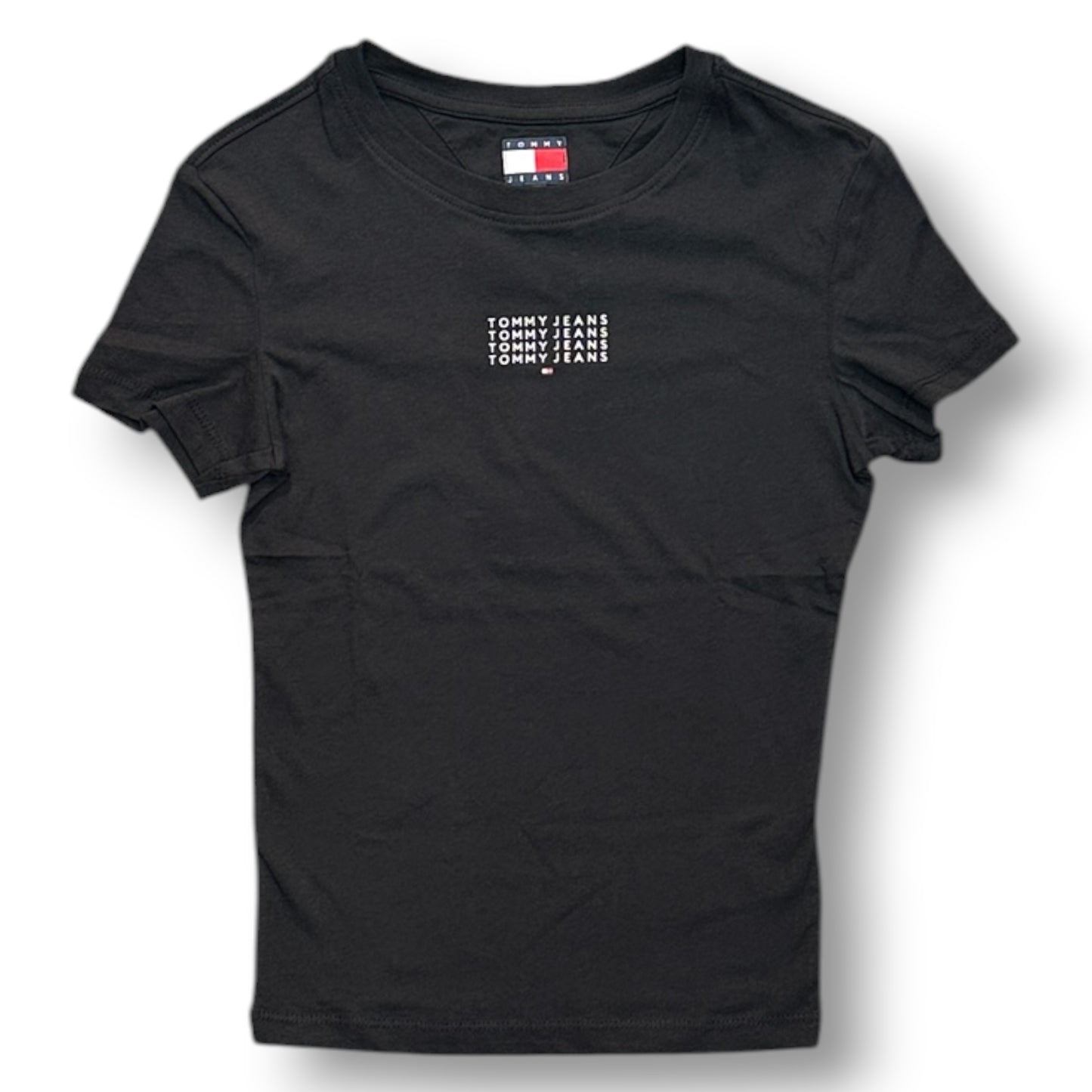 TOMMY JEANS- T-shirt Donna, con scritta in rilievo, Slim Fit, col.Nero