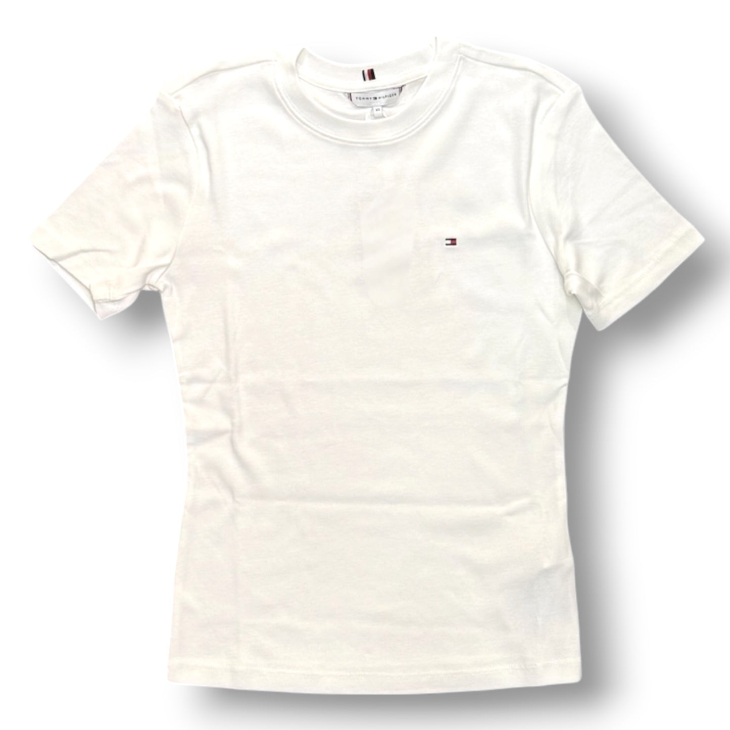 TOMMY HILFIGER- T-shirt Donna, con logo ricamato lato cuore, Slim Fit, col.Bianco