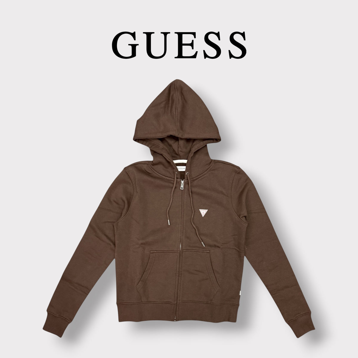 GUESS - Felpa Donna, con zip e cappuccio, tex.Felpato, col.Marrone