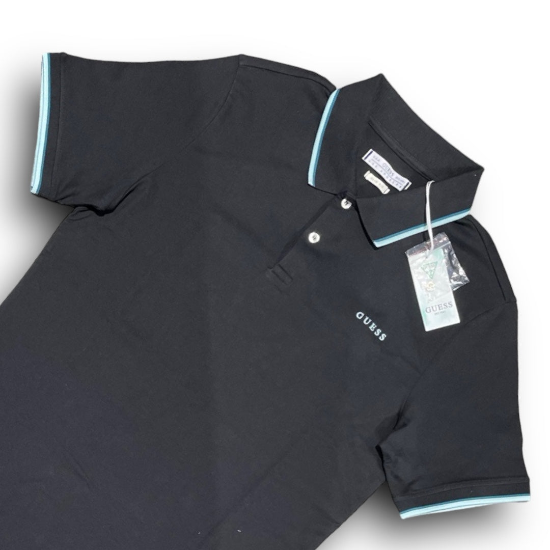 Polo GUESS Uomo piquet con bordino a contrasto, SlimFit, col.Nero