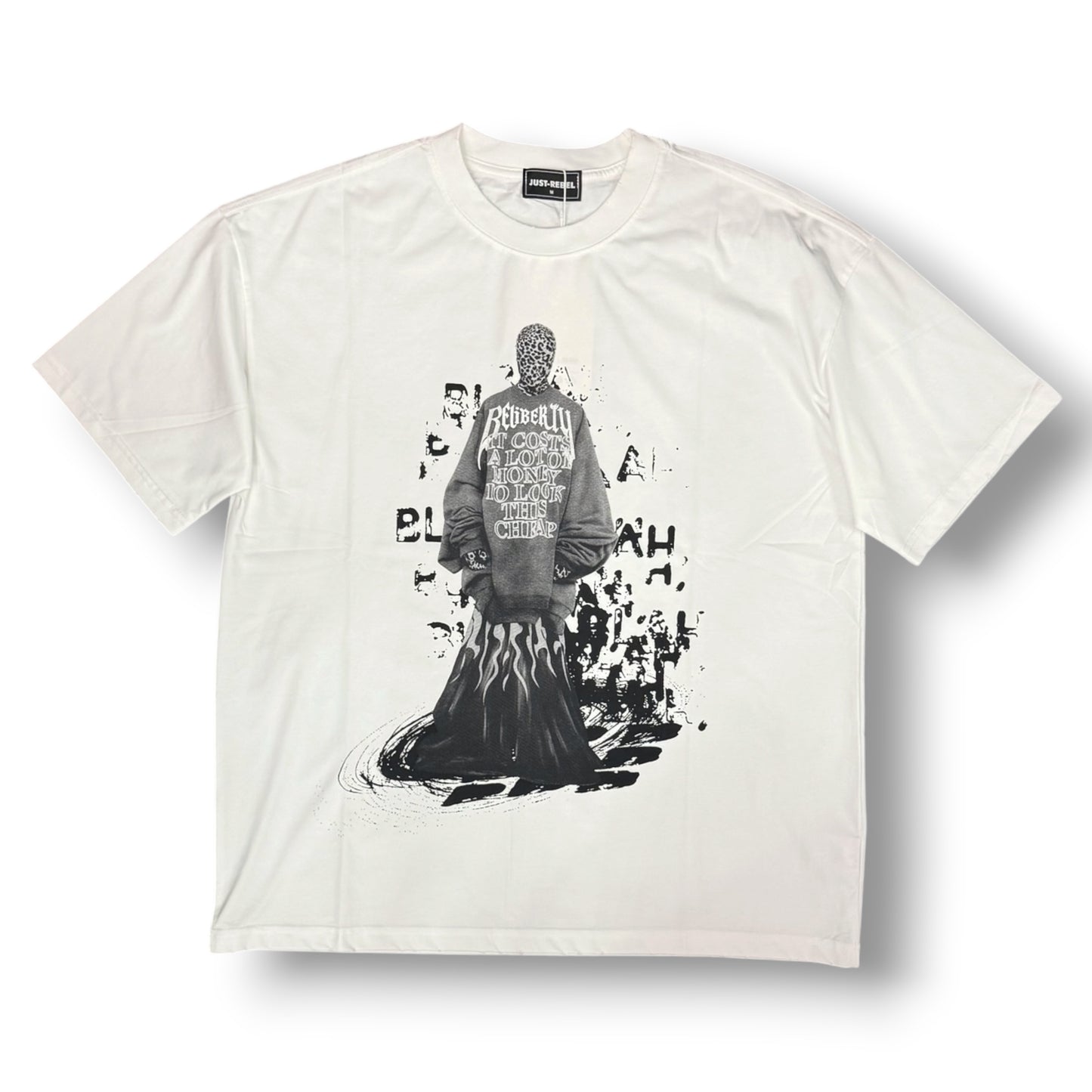JUST REBEL - Completino estivo Uomo con stampa schienale, pantaloncino grigio scuro, Col.Bianco