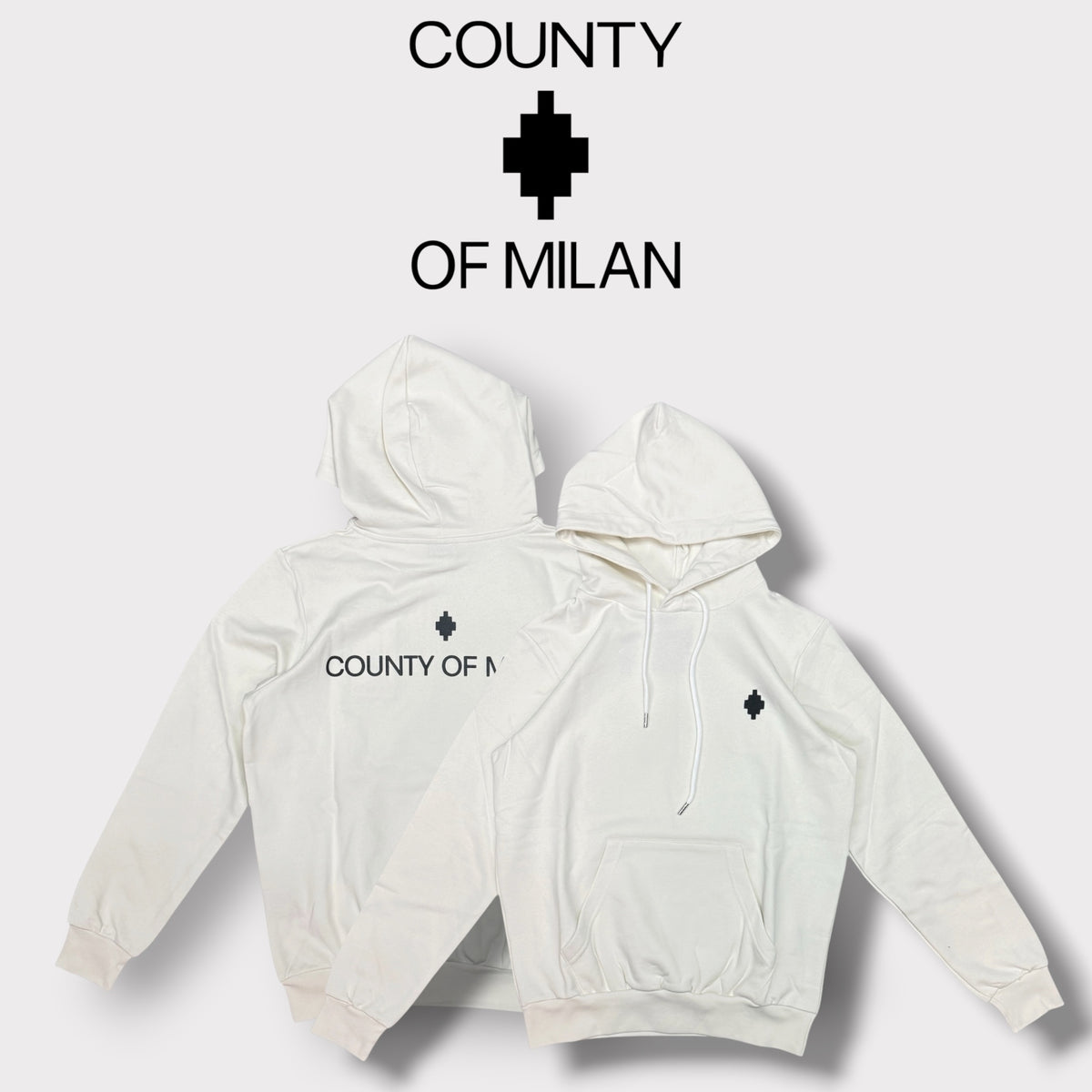 COUNTY OF MILAN- Felpa Uomo, con cappuccio e stampa sulla schiena, tex.cotone garzato(veste comoda), Col.Panna