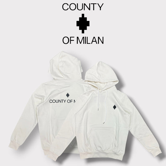 COUNTY OF MILAN- Felpa Uomo, con cappuccio e stampa sulla schiena, tex.cotone garzato(veste comoda), Col.Panna