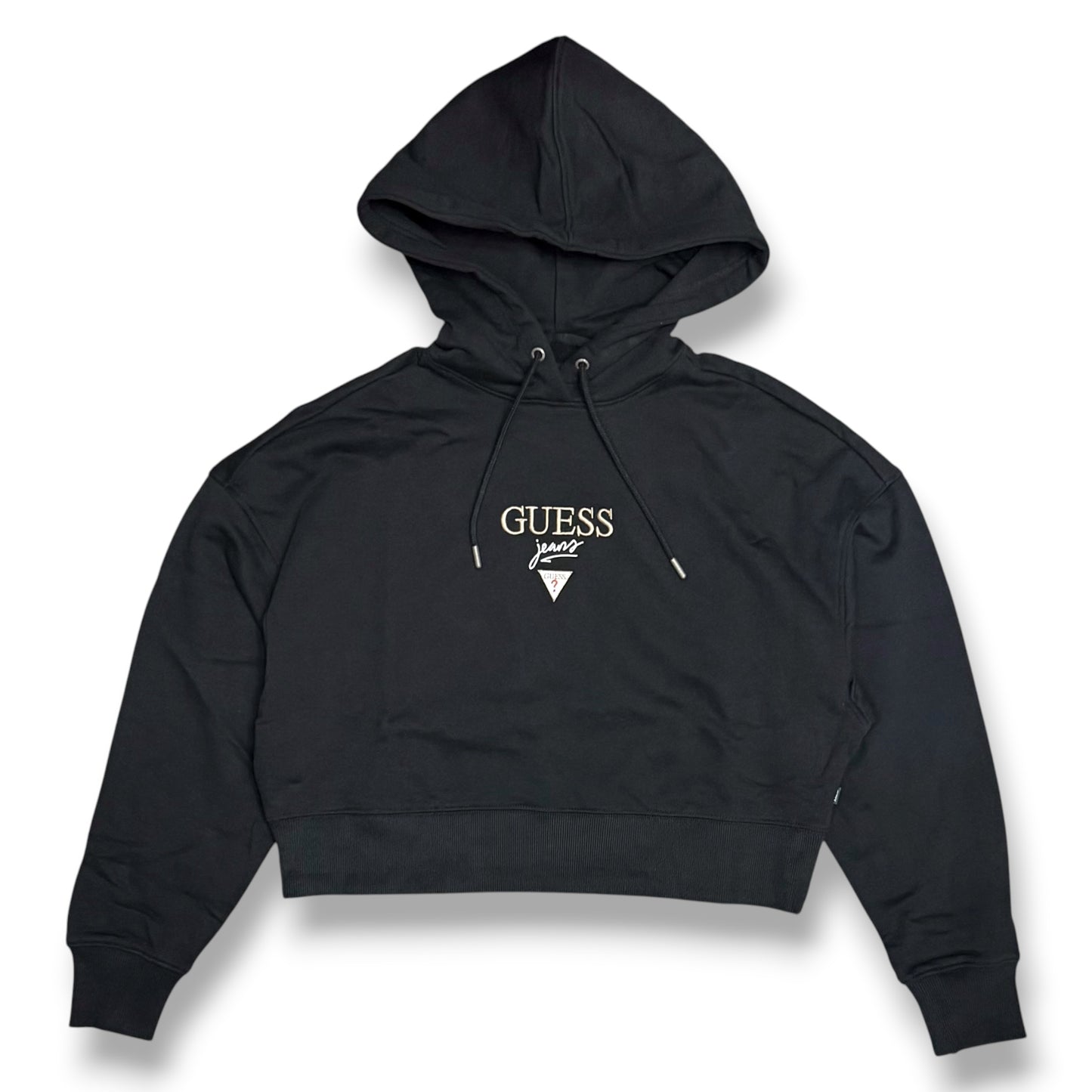 GUESS-Felpa estiva Donna, con cappuccio e ricamo frontale, tex.cotone garzato, Col.Nero