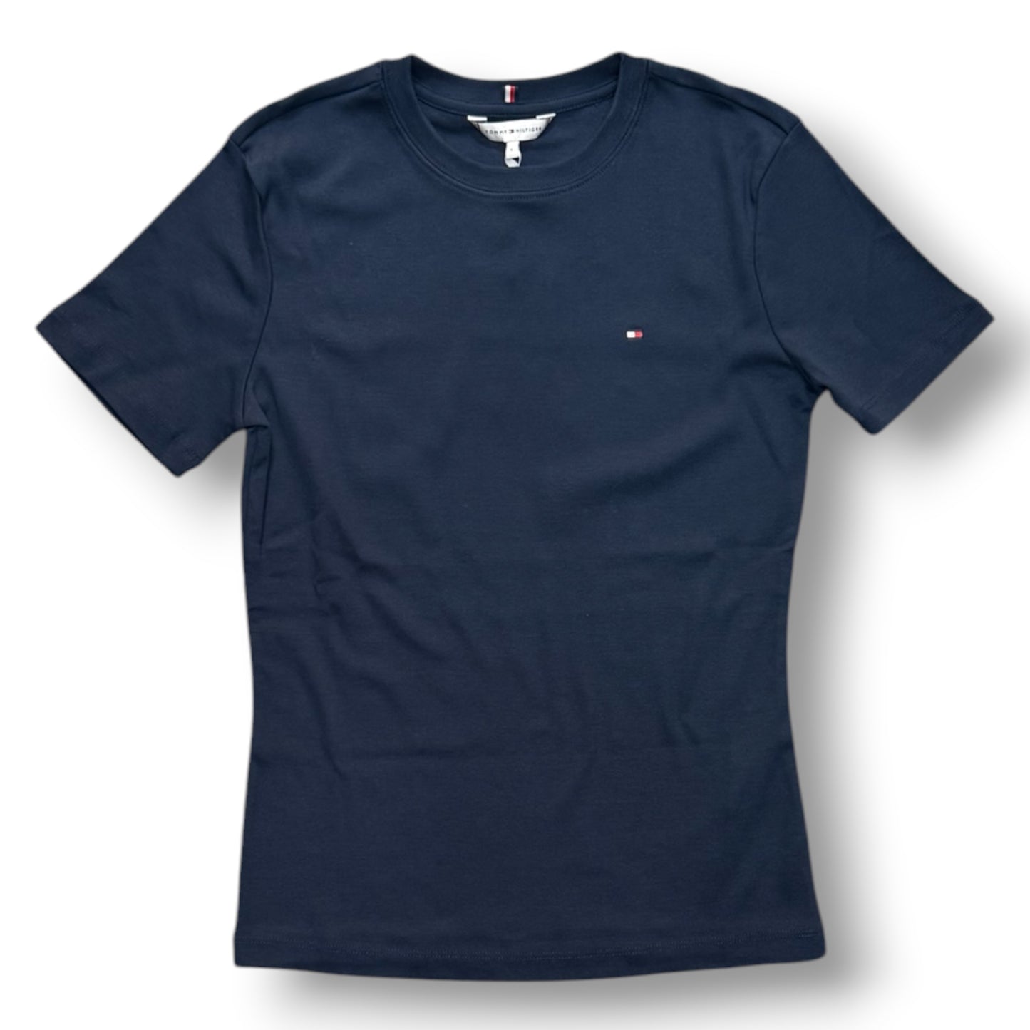 TOMMY HILFIGER- T-shirt Donna, con logo ricamato lato cuore, Slim Fit, col.Blu
