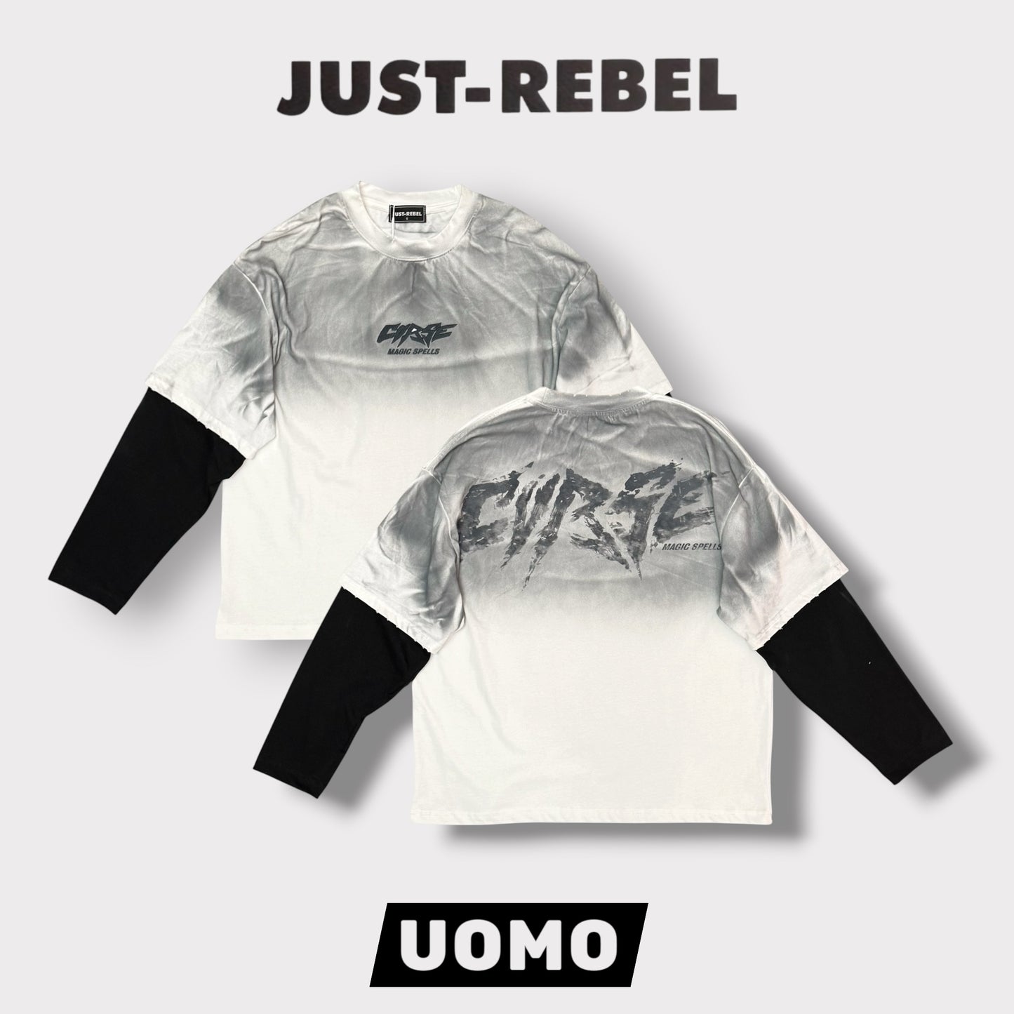 JUST RIBEL - T-Shirt Uomo, (veste comoda), con stampa schienale, Col.Bianco