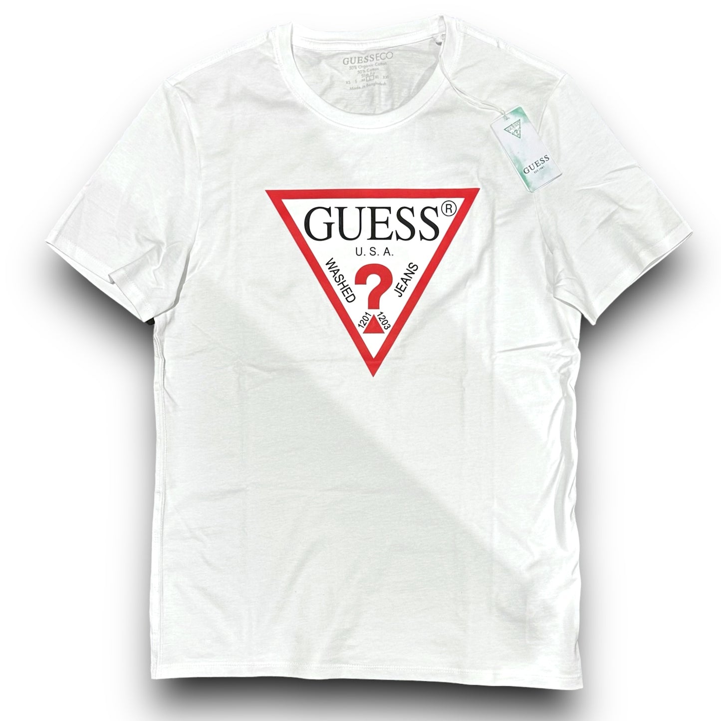 T-shirt GUESS con stampa frontale gommata in rilievo, Slim Fit, col. bianco