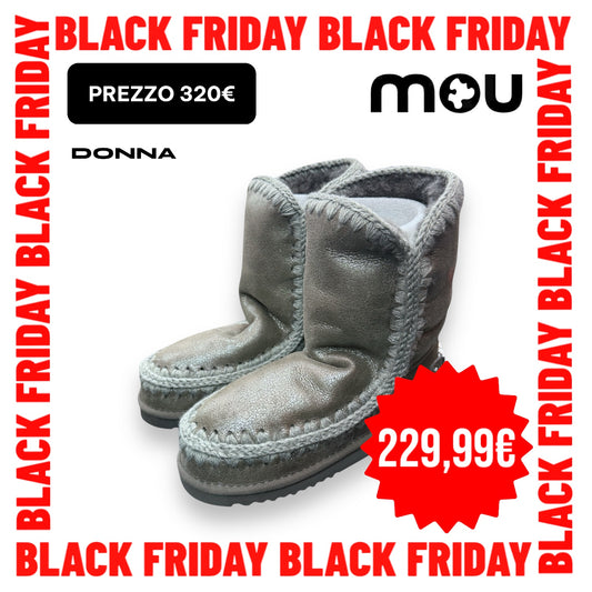 Stivaletto MOU Donna, Eskimo 24,Vera pelle di montone, Col.Grigio brillantinato, Logo Rhinestone