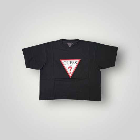 T-shirt GUESS JEANS con logo centrale gommato in rilievo, BoxyFit, Col.Nero